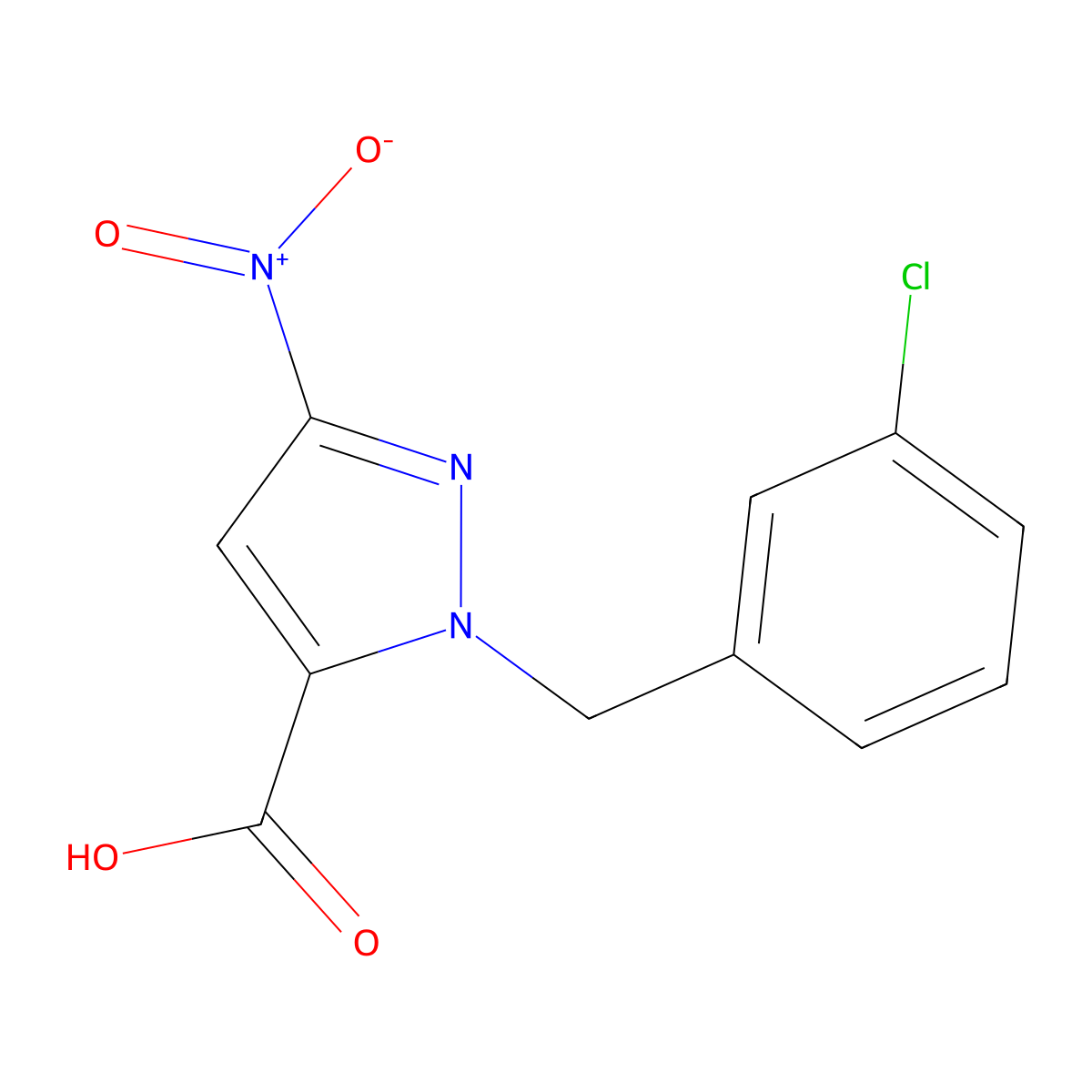 1-[(3-chlorophenyl)methyl]-3-nitro-1H-pyrazole-5-carboxylic acid molecular structure, CAS 1281872-37-4