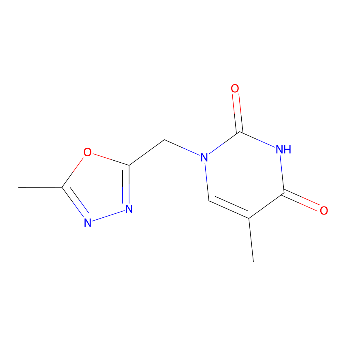 5-Methyl-1-[(5-methyl-1,3,4-oxadiazol-2-yl)methyl]-1,2,3,4-tetrahydropyrimidine-2,4-dione molecular structure, CAS 1281872-46-5