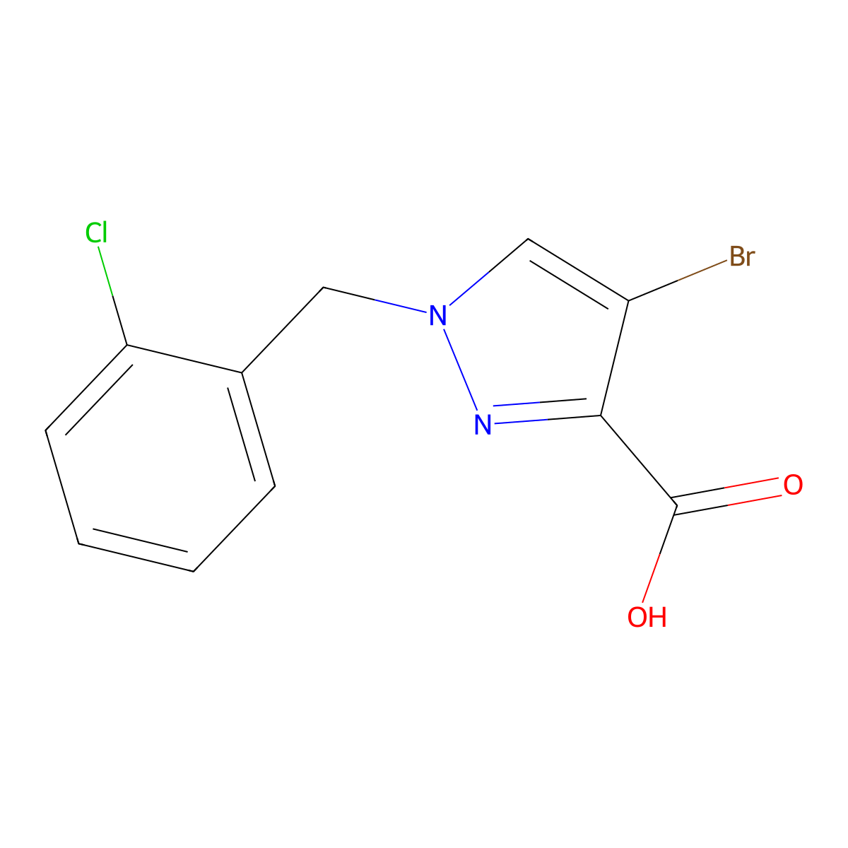4-bromo-1-[(2-chlorophenyl)methyl]-1H-pyrazole-3-carboxylic acid molecular structure, CAS 1281872-52-3