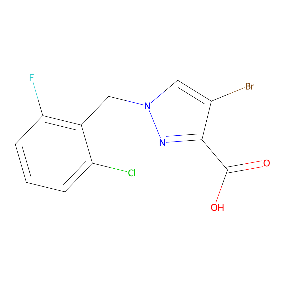 4-bromo-1-[(2-chloro-6-fluorophenyl)methyl]-1H-pyrazole-3-carboxylic acid molecular structure, CAS 1281872-54-5