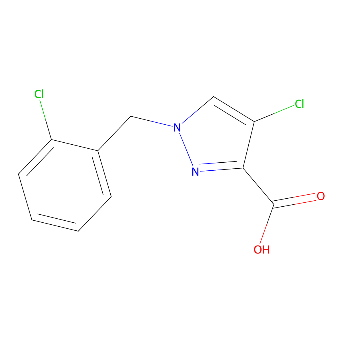 4-chloro-1-[(2-chlorophenyl)methyl]-1H-pyrazole-3-carboxylic acid molecular structure, CAS 1281872-55-6