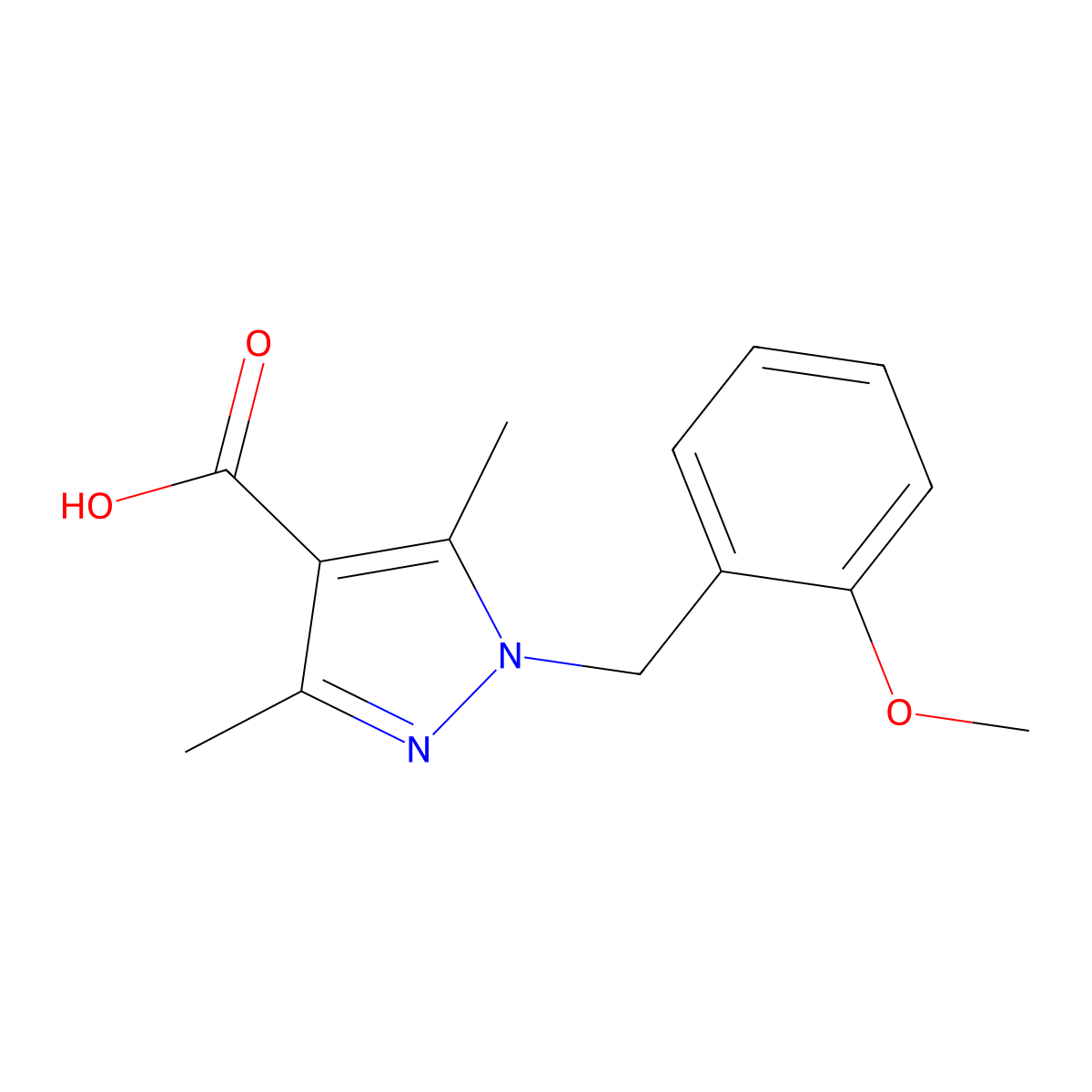 1-(2-Methoxybenzyl)-3,5-dimethyl-1H-pyrazole-4-carboxylic acid molecular structure, CAS 1281893-70-6