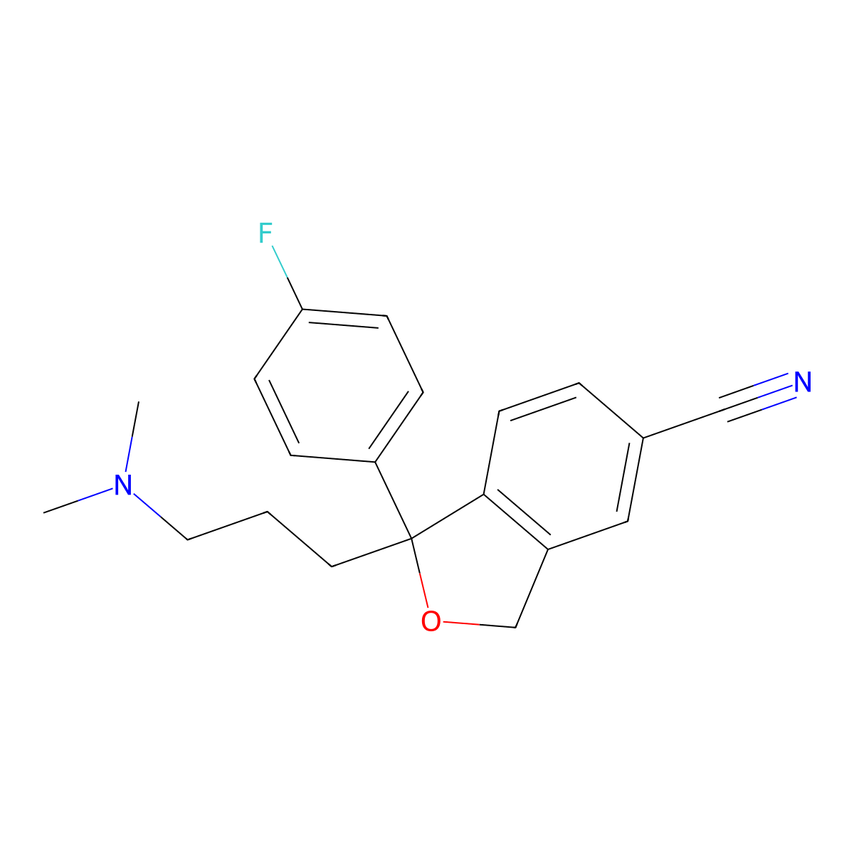 Escitalopram molecular structure, CAS 128196-01-0