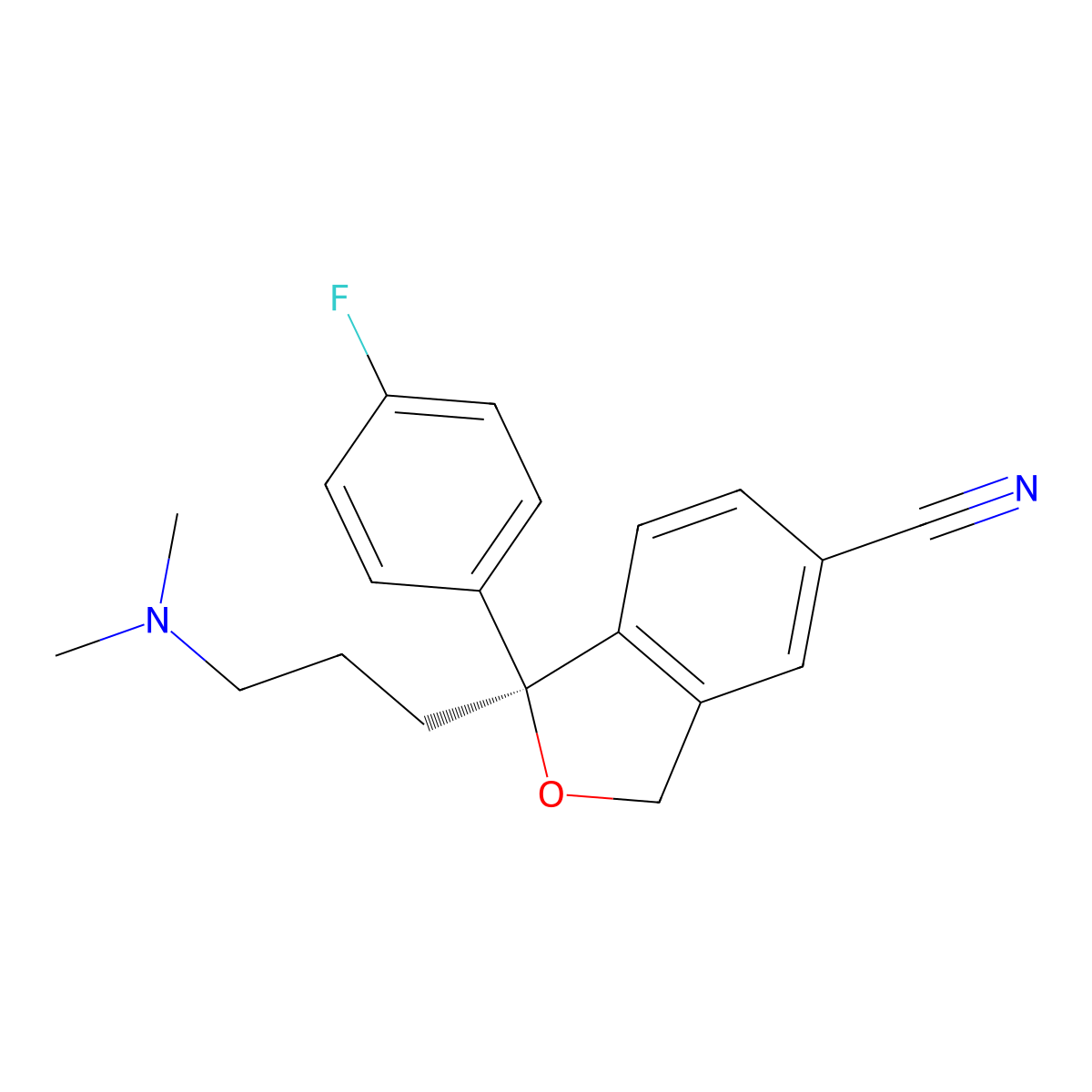 Escitalopram molecular structure, CAS 128196-01-0