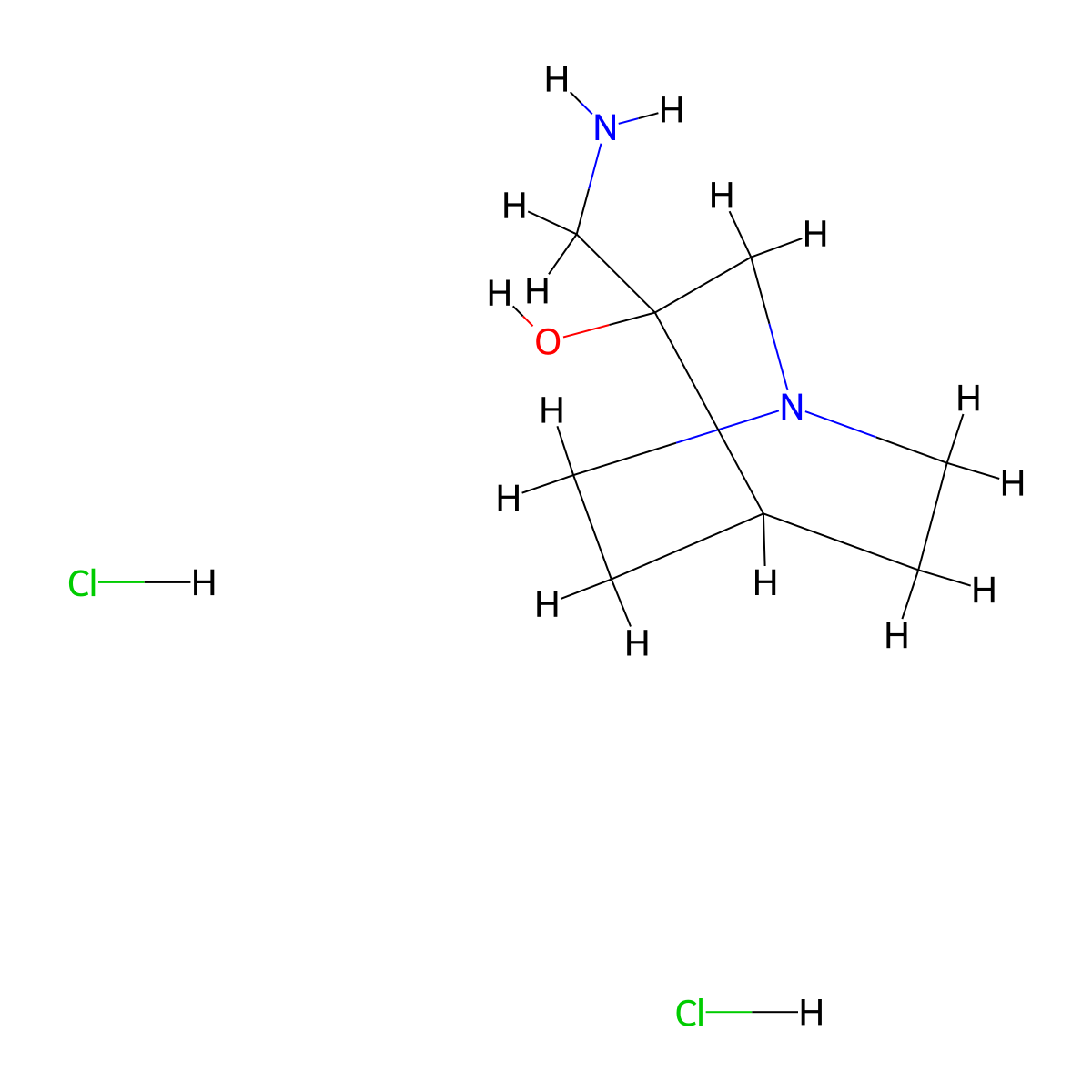 3-(Aminomethyl)-1-azabicyclo(2.2.2)octan-3-ol dihydrochloride molecular structure, CAS 128200-12-4
