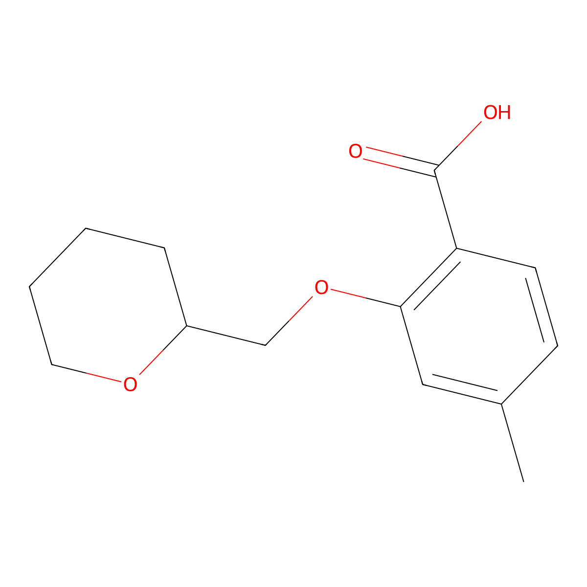 4-Methyl-2-((oxan-2-yl)methoxy)benzoic acid molecular structure, CAS 1282052-33-8
