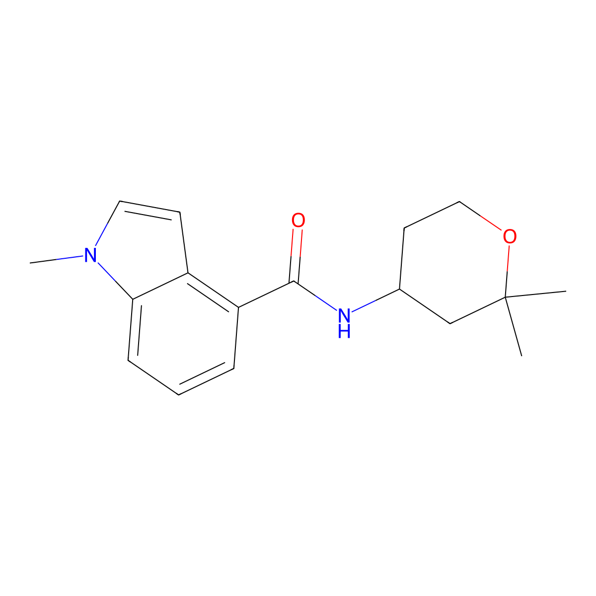 N-(2,2-dimethyltetrahydro-2H-pyran-4-yl)-1-methyl-1H-indole-4-carboxamide molecular structure, CAS 1282052-98-5