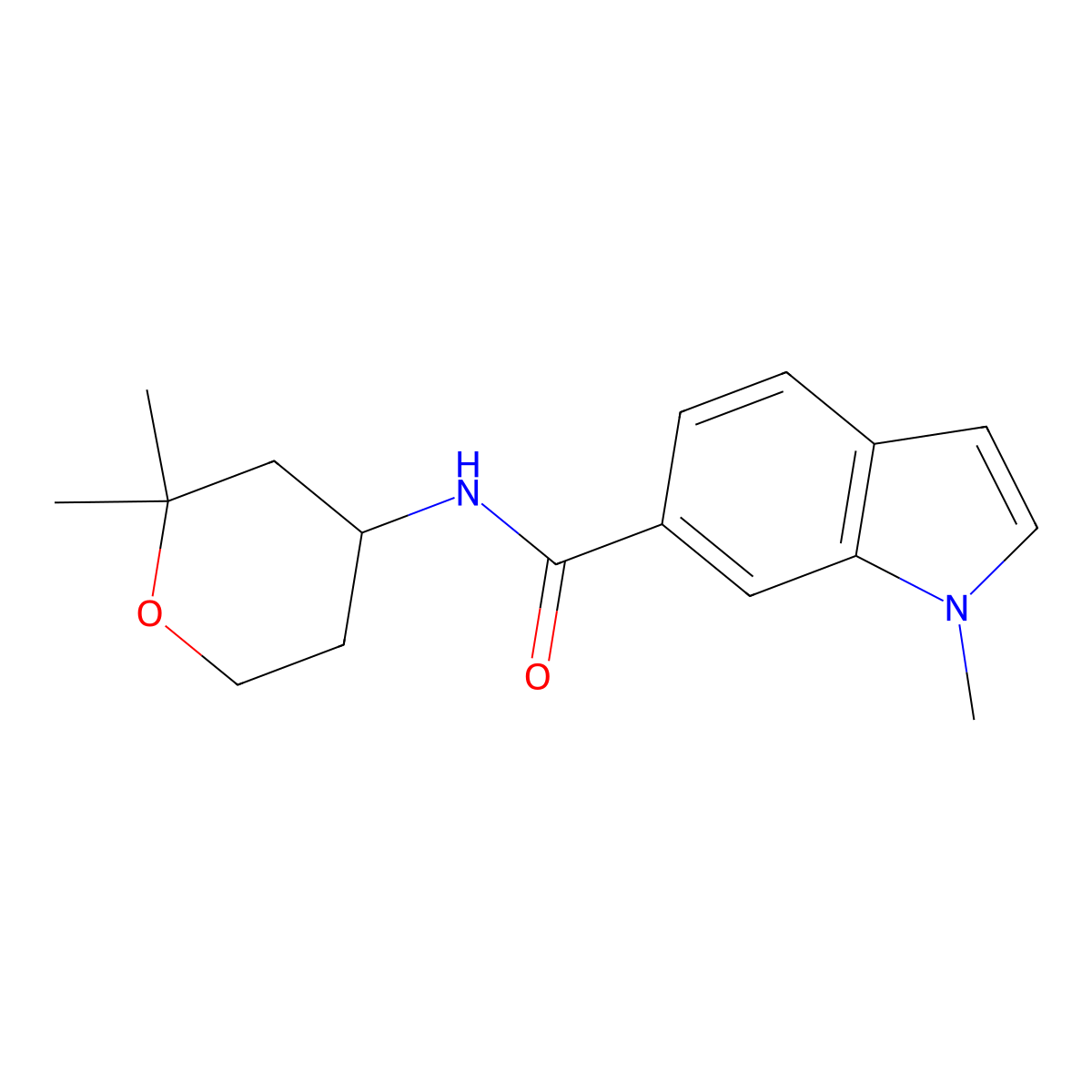 N-(2,2-dimethyltetrahydro-2H-pyran-4-yl)-1-methyl-1H-indole-6-carboxamide molecular structure, CAS 1282053-09-1