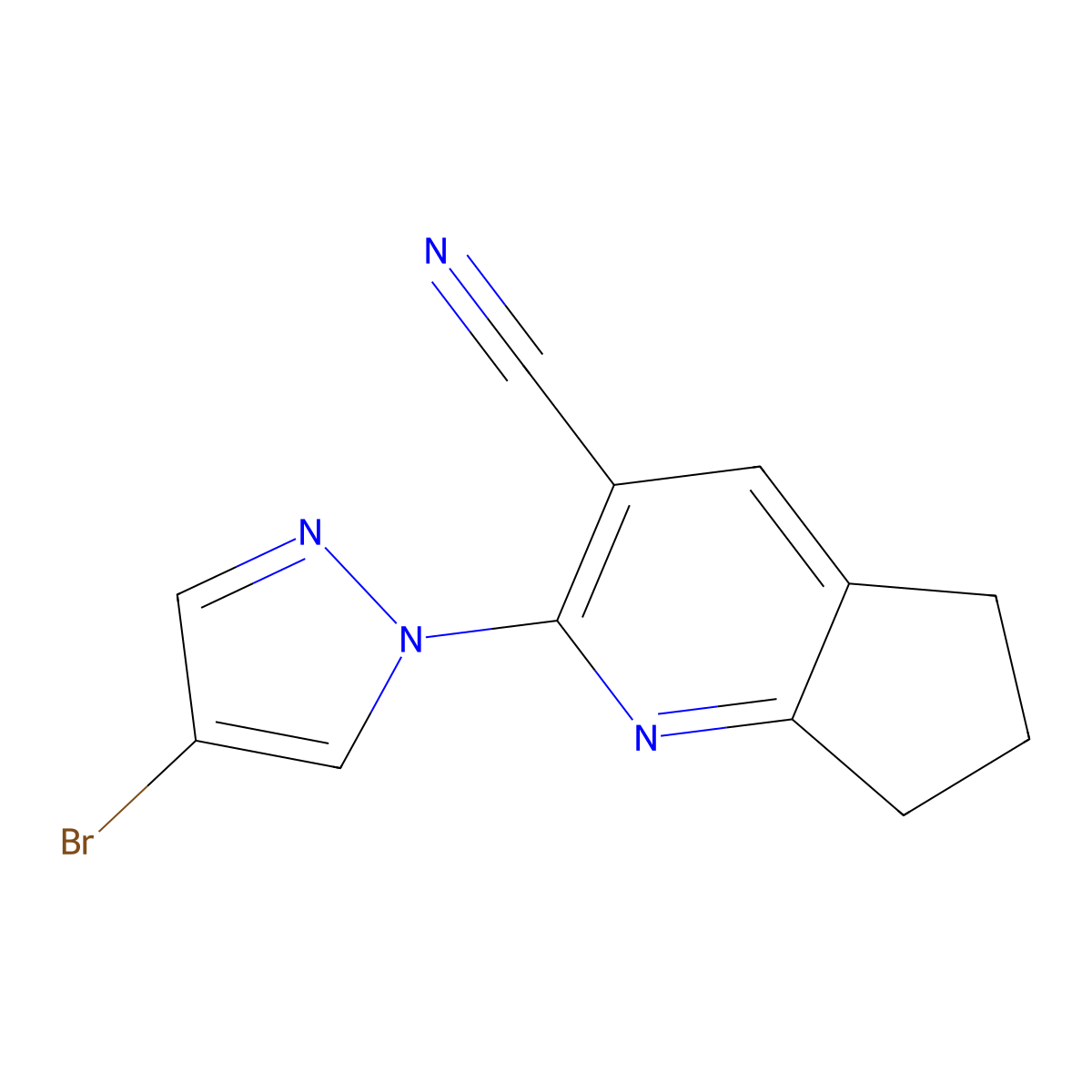 2-(4-bromo-1H-pyrazol-1-yl)-5H,6H,7H-cyclopenta[b]pyridine-3-carbonitrile molecular structure, CAS 1282053-76-2