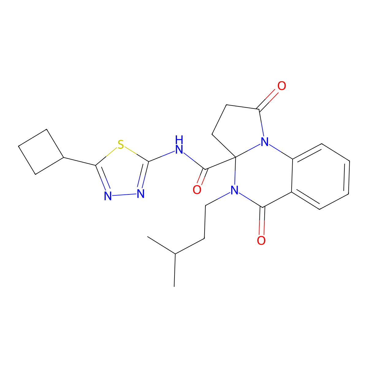 N-[(2Z)-5-cyclobutyl-1,3,4-thiadiazol-2(3H)-ylidene]-4-(3-methylbutyl)-1,5-dioxo-2,3,4,5-tetrahydropyrrolo[1,2-a]quinazoline-3a(1H)-carboxamide molecular structure, CAS 1282094-74-9