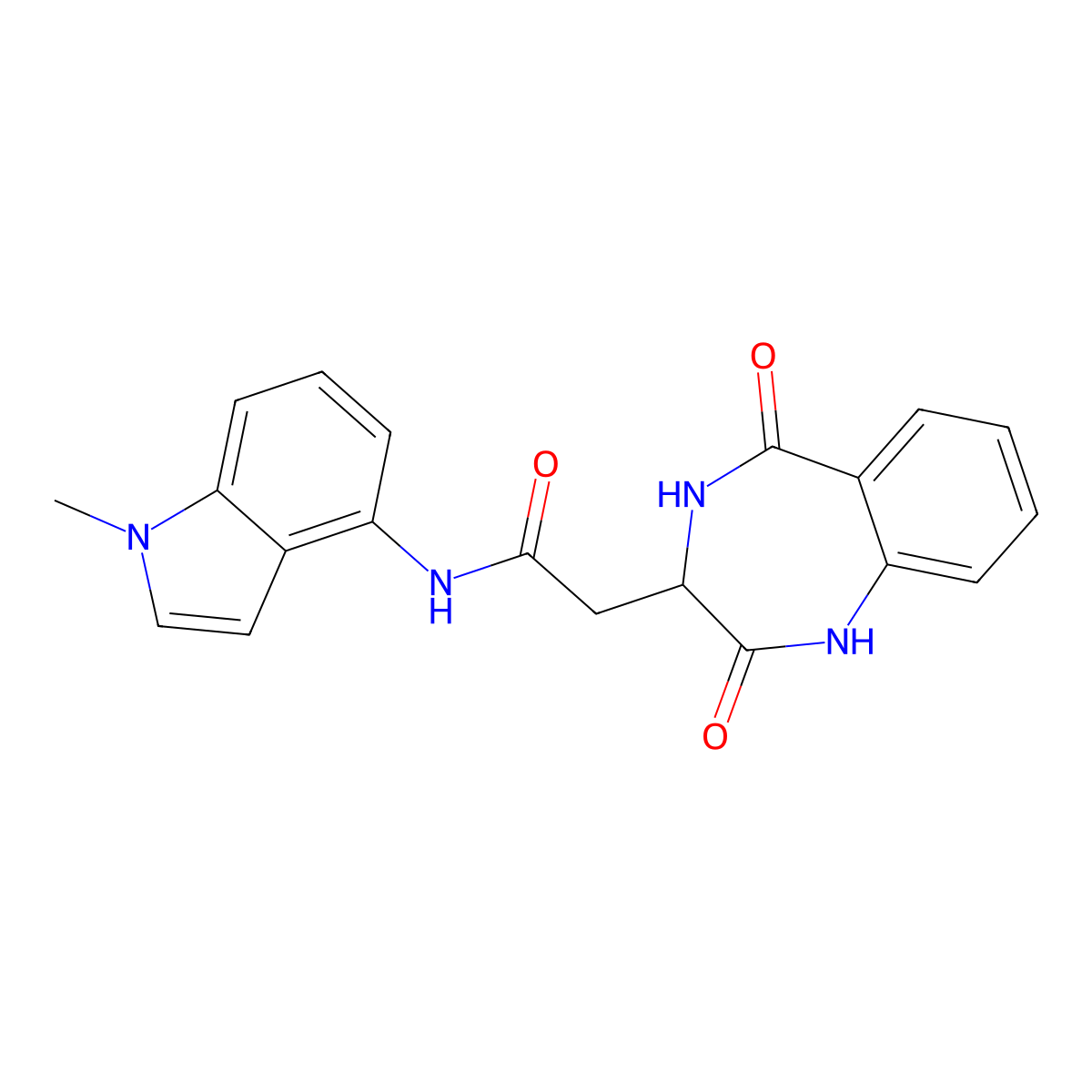 2-(2-hydroxy-5-oxo-4,5-dihydro-3H-1,4-benzodiazepin-3-yl)-N-(1-methyl-1H-indol-4-yl)acetamide molecular structure, CAS 1282094-75-0