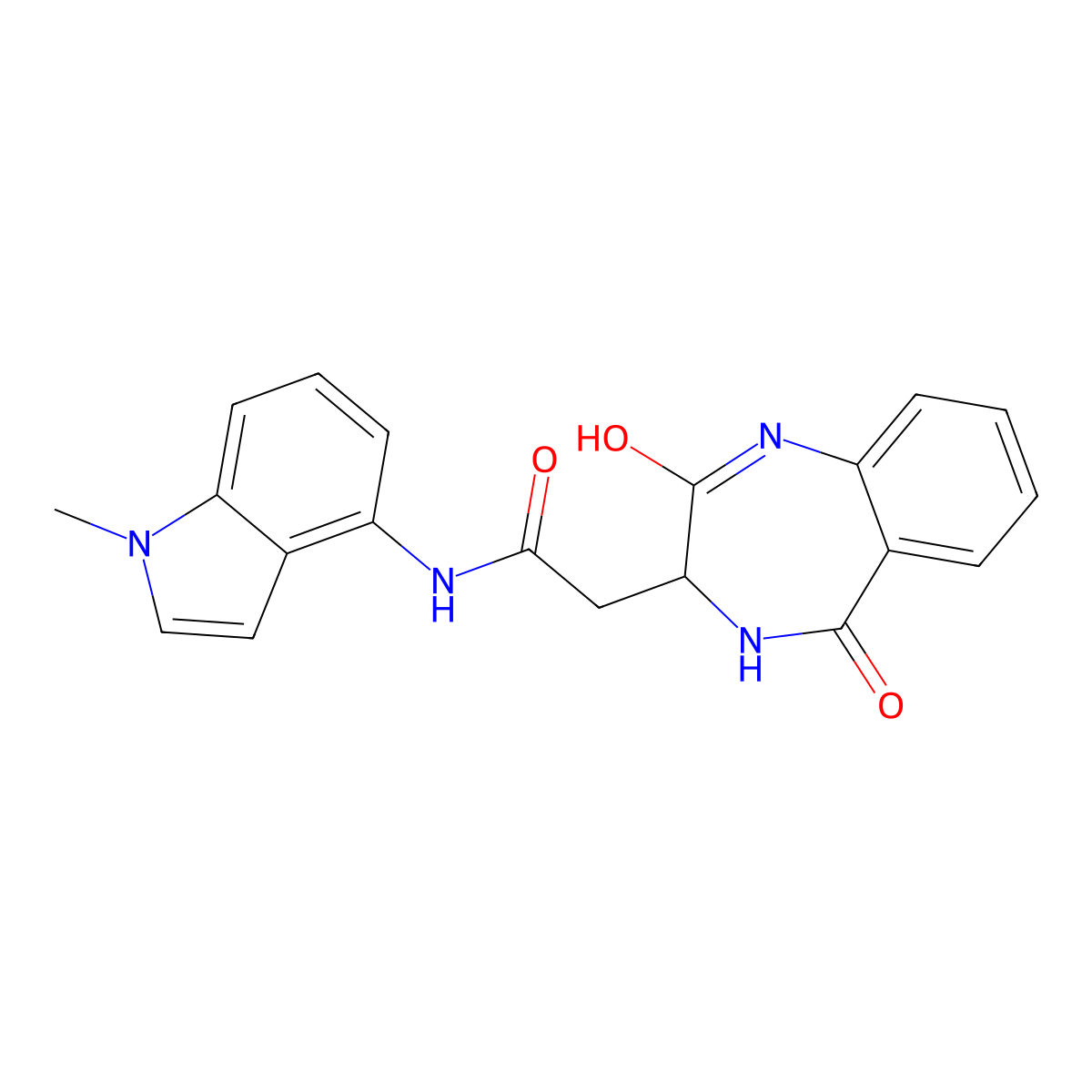 2-(2-hydroxy-5-oxo-4,5-dihydro-3H-1,4-benzodiazepin-3-yl)-N-(1-methyl-1H-indol-4-yl)acetamide molecular structure, CAS 1282094-75-0