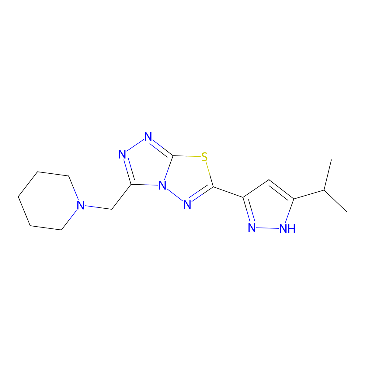 6-(5-isopropyl-1H-pyrazol-3-yl)-3-(1-piperidinylmethyl)[1,2,4]triazolo[3,4-b][1,3,4]thiadiazole molecular structure, CAS 1282094-89-6