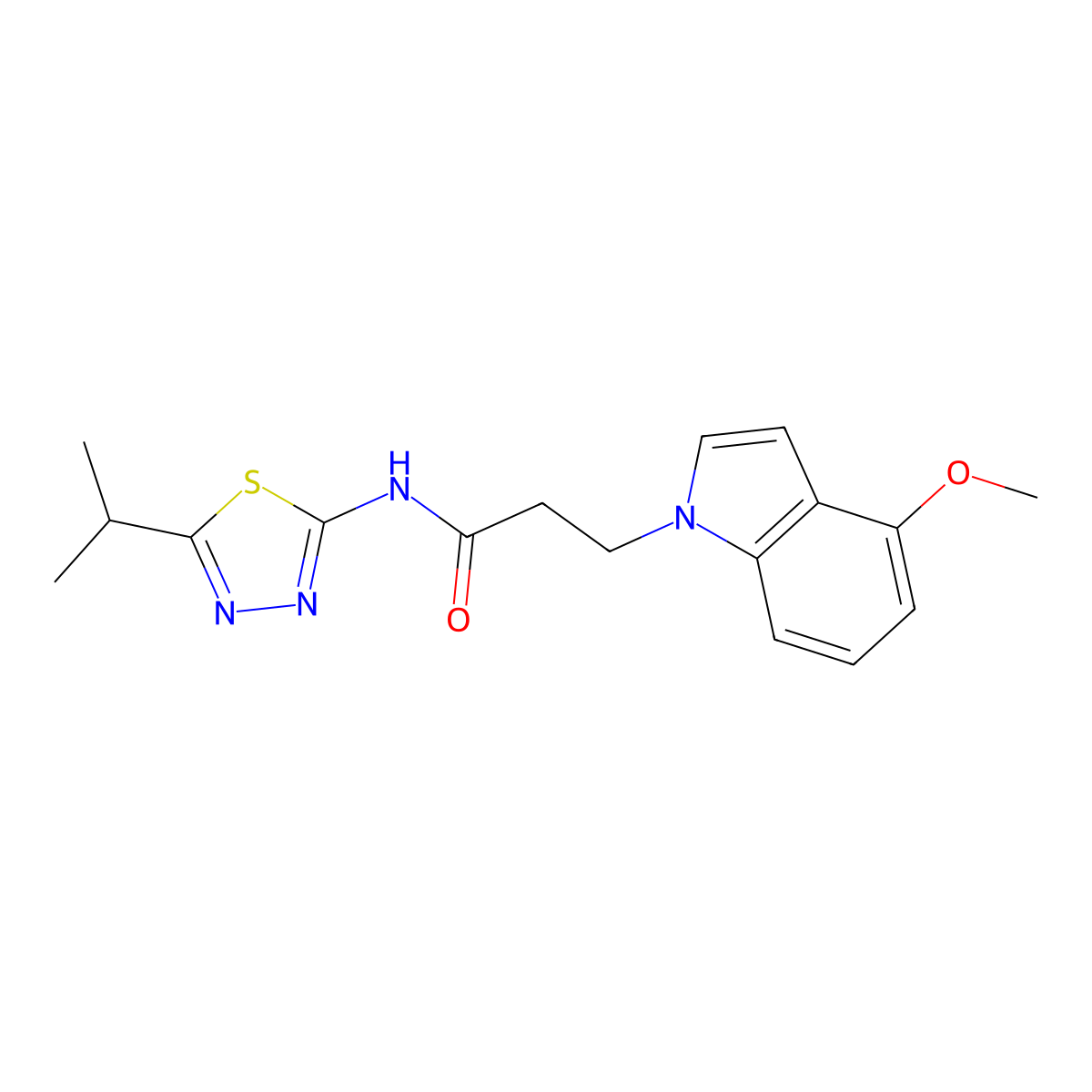 3-(4-methoxy-1H-indol-1-yl)-N-[(2Z)-5-(propan-2-yl)-1,3,4-thiadiazol-2(3H)-ylidene]propanamide molecular structure, CAS 1282095-02-6