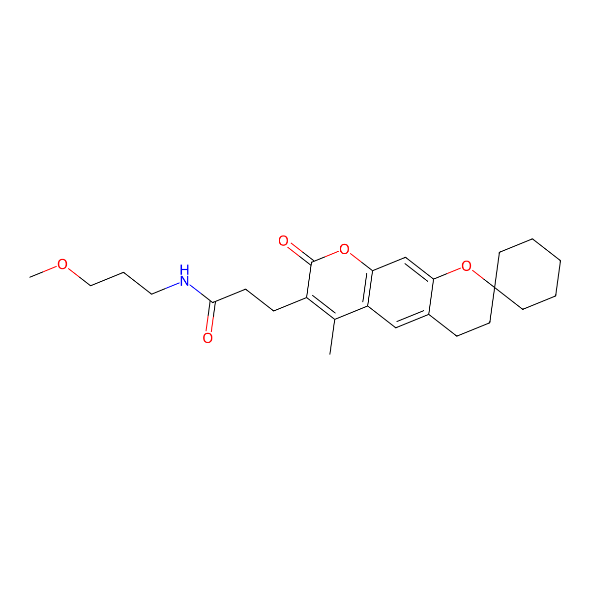 N-(3-methoxypropyl)-3-(6'-methyl-8'-oxo-3',4'-dihydro-8'H-spiro[cyclohexane-1,2'-pyrano[3,2-g]chromen]-7'-yl)propanamide molecular structure, CAS 1282095-04-8