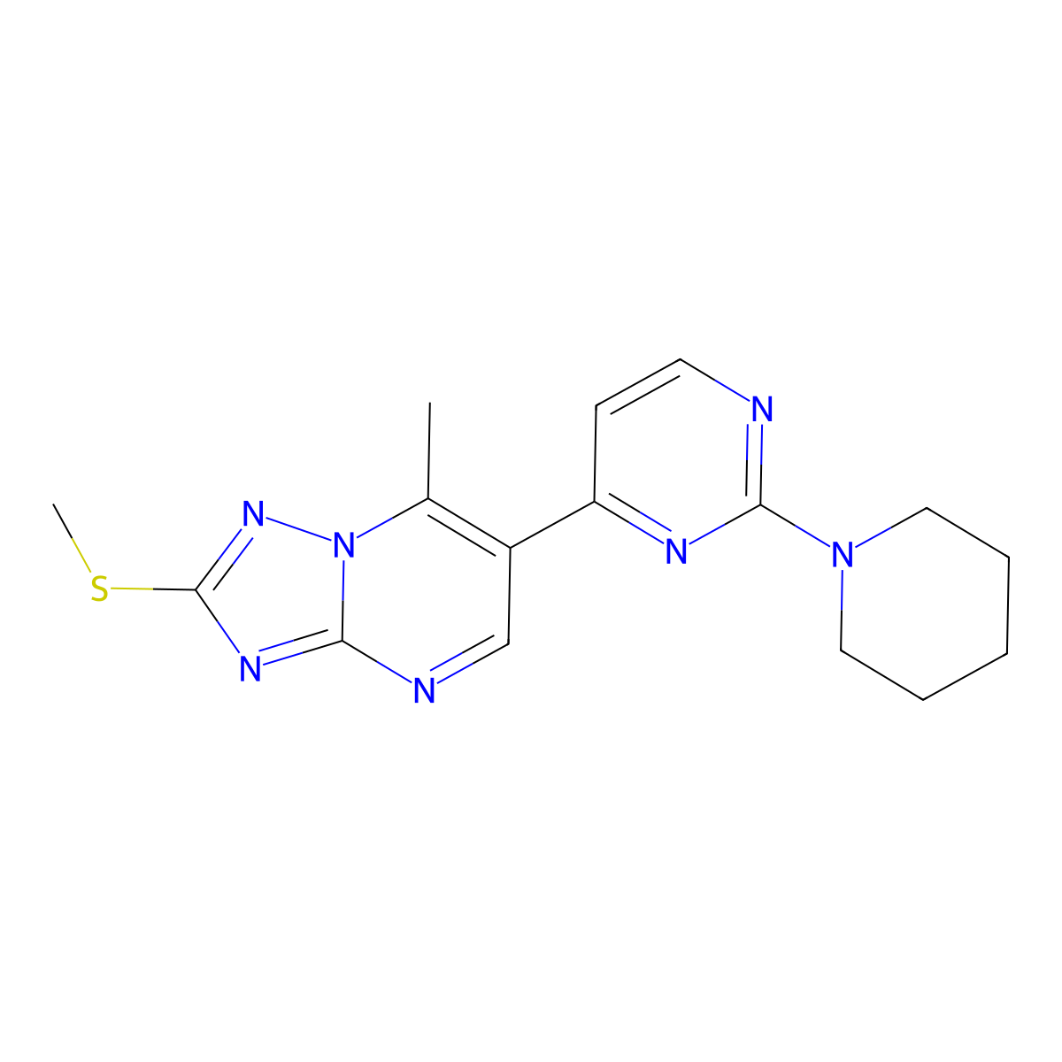 7-Methyl-2-(methylsulfanyl)-6-(2-piperidino-4-pyrimidinyl)[1,2,4]triazolo[1,5-a]pyrimidine molecular structure, CAS 1282095-16-2