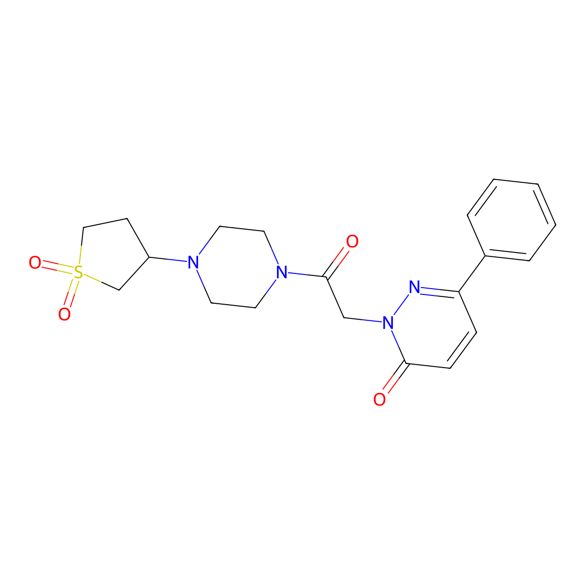 2-(2-(4-(1,1-dioxidotetrahydrothiophen-3-yl)piperazin-1-yl)-2-oxoethyl)-6-phenylpyridazin-3(2H)-one molecular structure, CAS 1282095-32-2