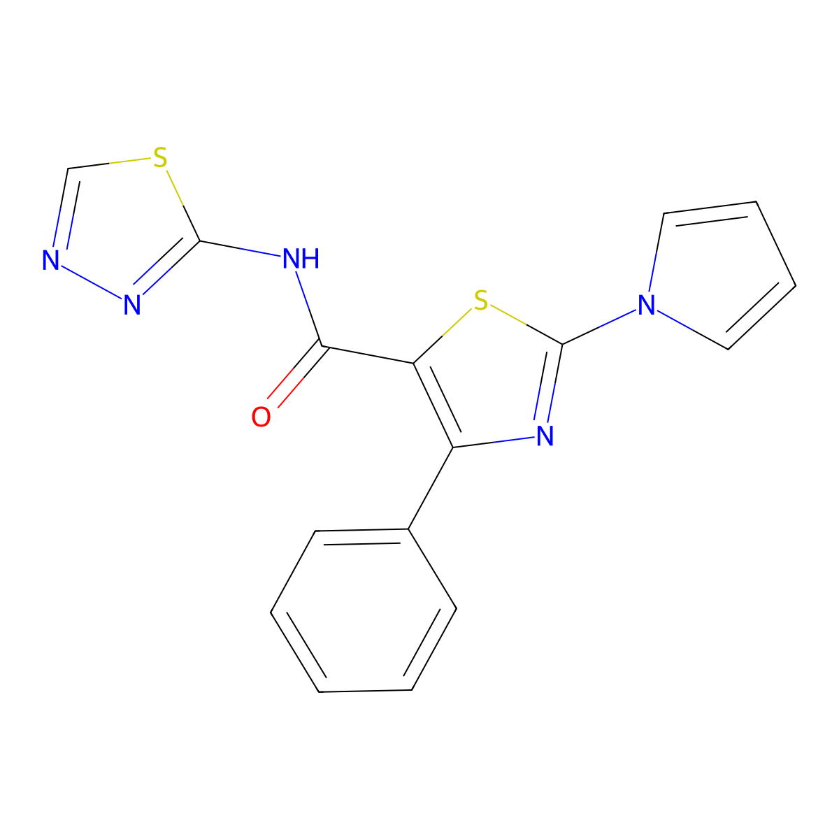 4-phenyl-2-(1H-pyrrol-1-yl)-N-[(2Z)-1,3,4-thiadiazol-2(3H)-ylidene]-1,3-thiazole-5-carboxamide molecular structure, CAS 1282095-66-2