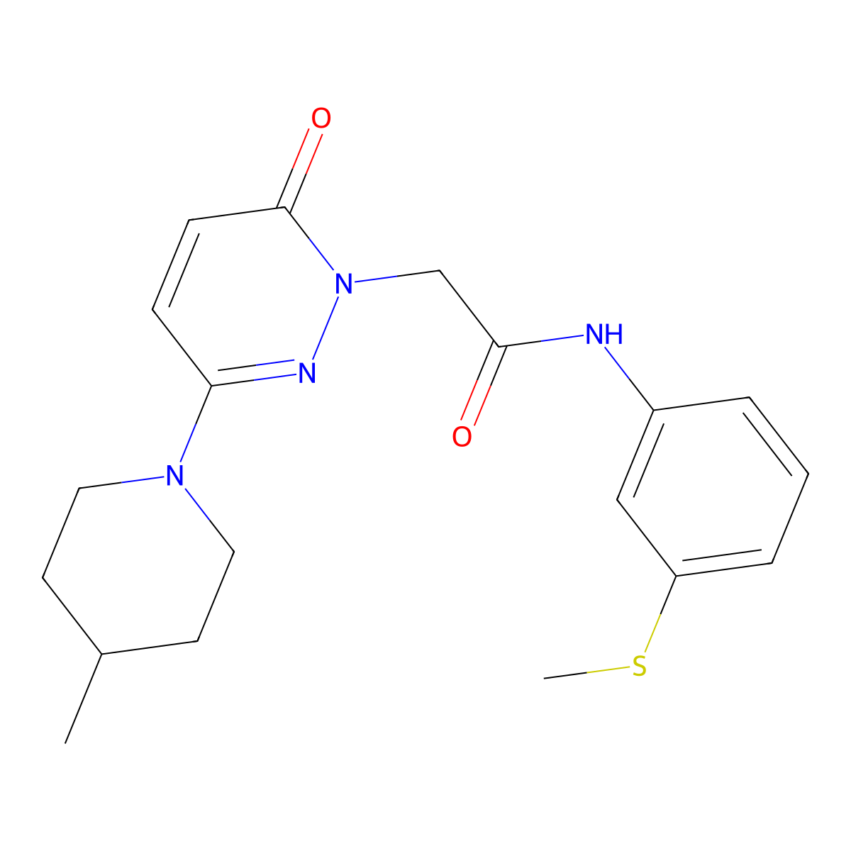 2-(3-(4-methylpiperidin-1-yl)-6-oxopyridazin-1(6H)-yl)-N-(3-(methylthio)phenyl)acetamide molecular structure, CAS 1282095-69-5