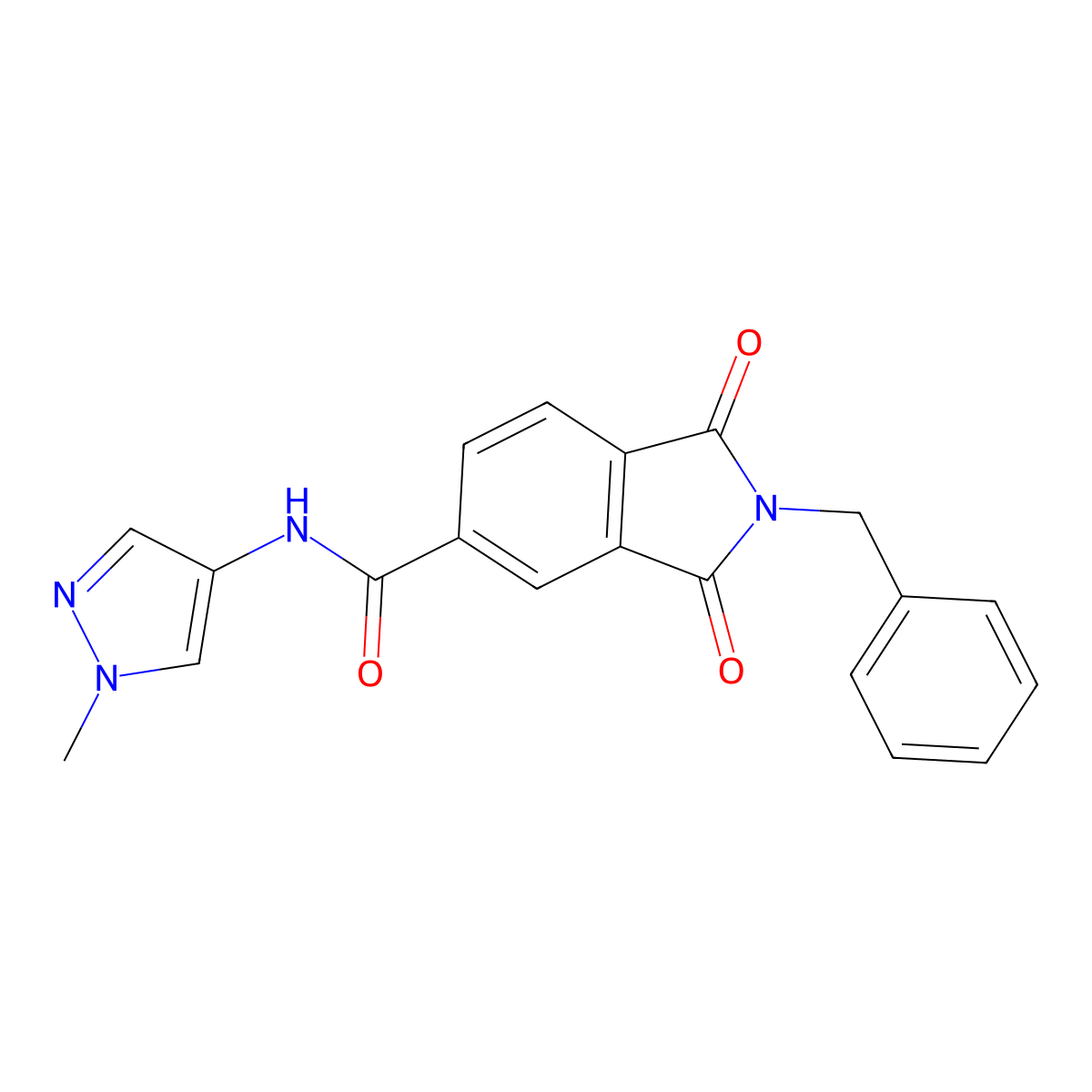 2-benzyl-N-(1-methyl-1H-pyrazol-4-yl)-1,3-dioxo-2,3-dihydro-1H-isoindole-5-carboxamide molecular structure, CAS 1282095-83-3