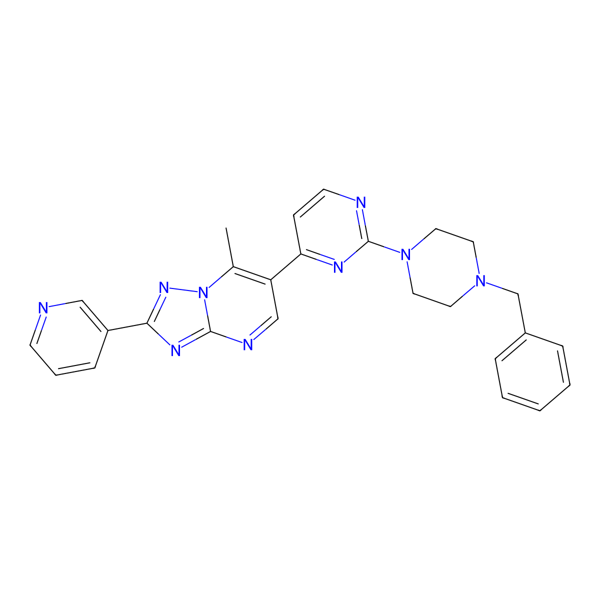 6-[2-(4-Benzylpiperazino)-4-pyrimidinyl]-7-methyl-2-(3-pyridyl)[1,2,4]triazolo[1,5-a]pyrimidine molecular structure, CAS 1282096-32-5