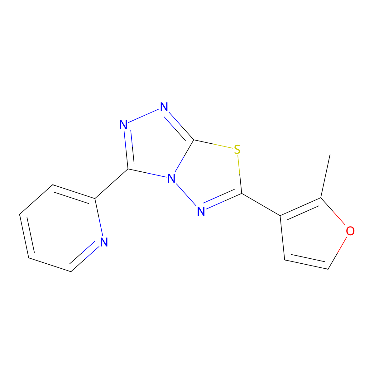 6-(2-Methylfuran-3-yl)-3-(pyridin-2-yl)[1,2,4]triazolo[3,4-b][1,3,4]thiadiazole molecular structure, CAS 1282096-33-6