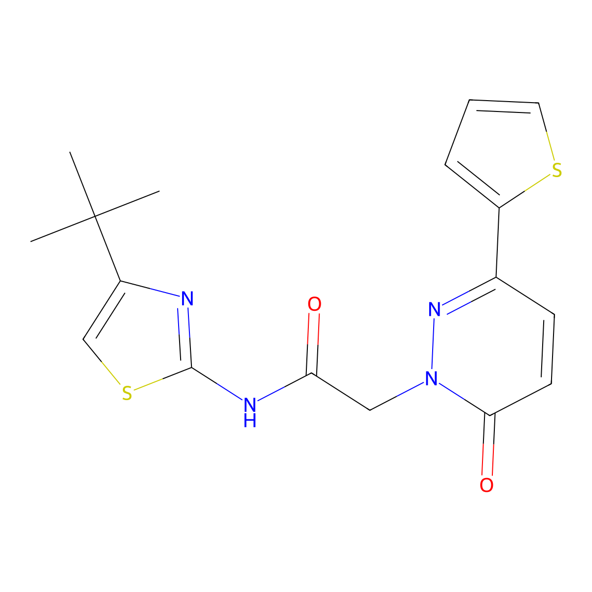N-[(2Z)-4-tert-butyl-1,3-thiazol-2(3H)-ylidene]-2-[6-oxo-3-(thiophen-2-yl)pyridazin-1(6H)-yl]acetamide molecular structure, CAS 1282096-47-2