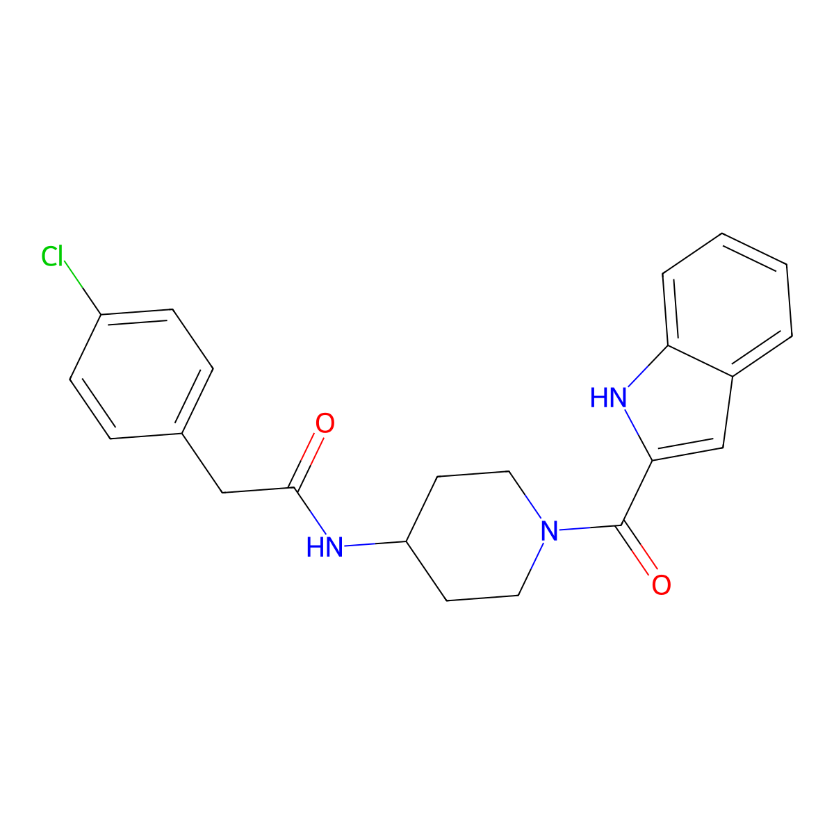 2-(4-chlorophenyl)-N-[1-(1H-indol-2-ylcarbonyl)piperidin-4-yl]acetamide molecular structure, CAS 1282096-69-8