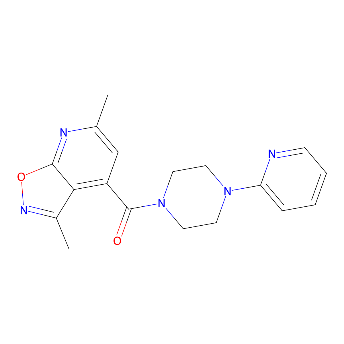 (3,6-Dimethyl[1,2]oxazolo[5,4-b]pyridin-4-yl)[4-(pyridin-2-yl)piperazin-1-yl]methanone molecular structure, CAS 1282096-72-3