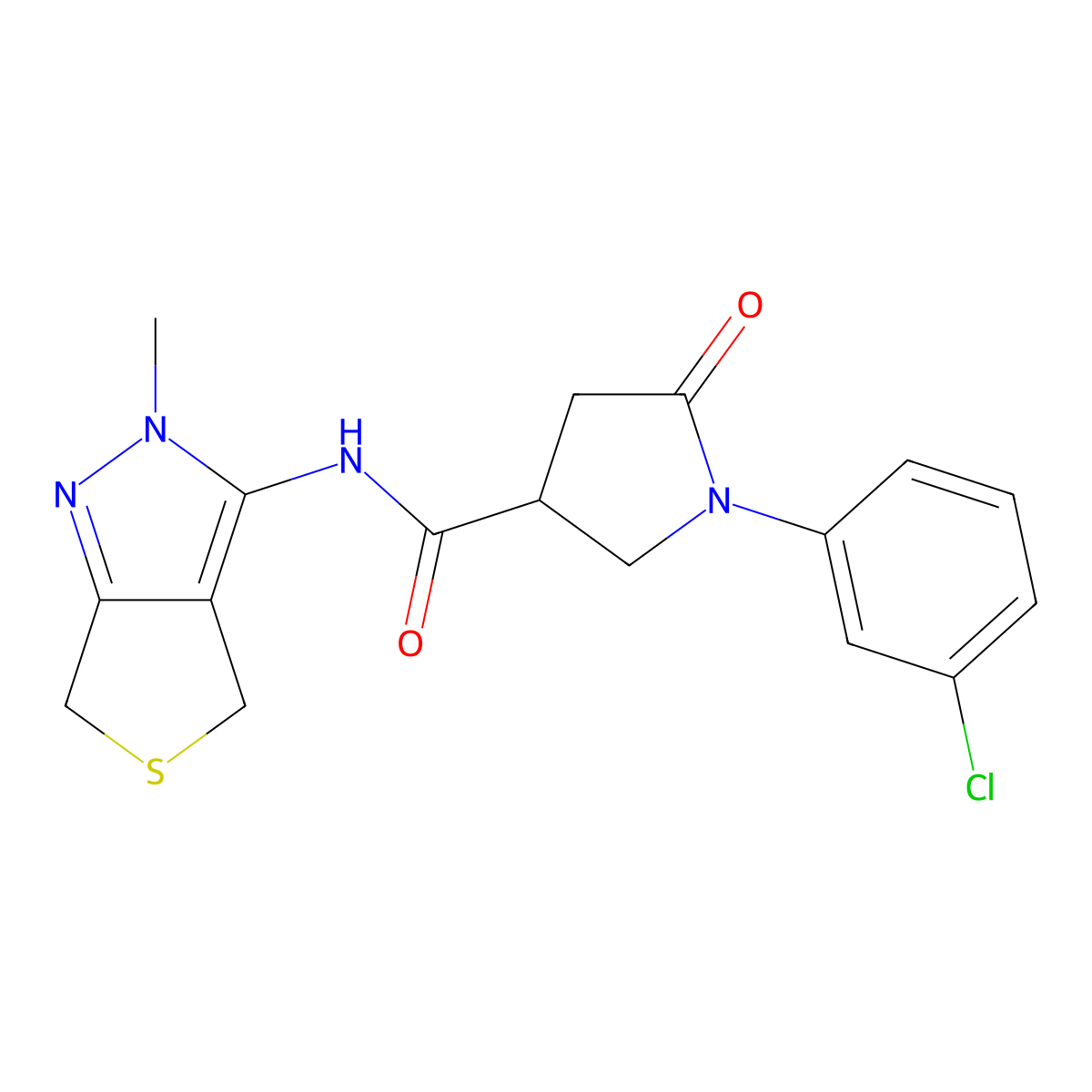 1-(3-chlorophenyl)-N-(2-methyl-2,6-dihydro-4H-thieno[3,4-c]pyrazol-3-yl)-5-oxopyrrolidine-3-carboxamide molecular structure, CAS 1282096-85-8