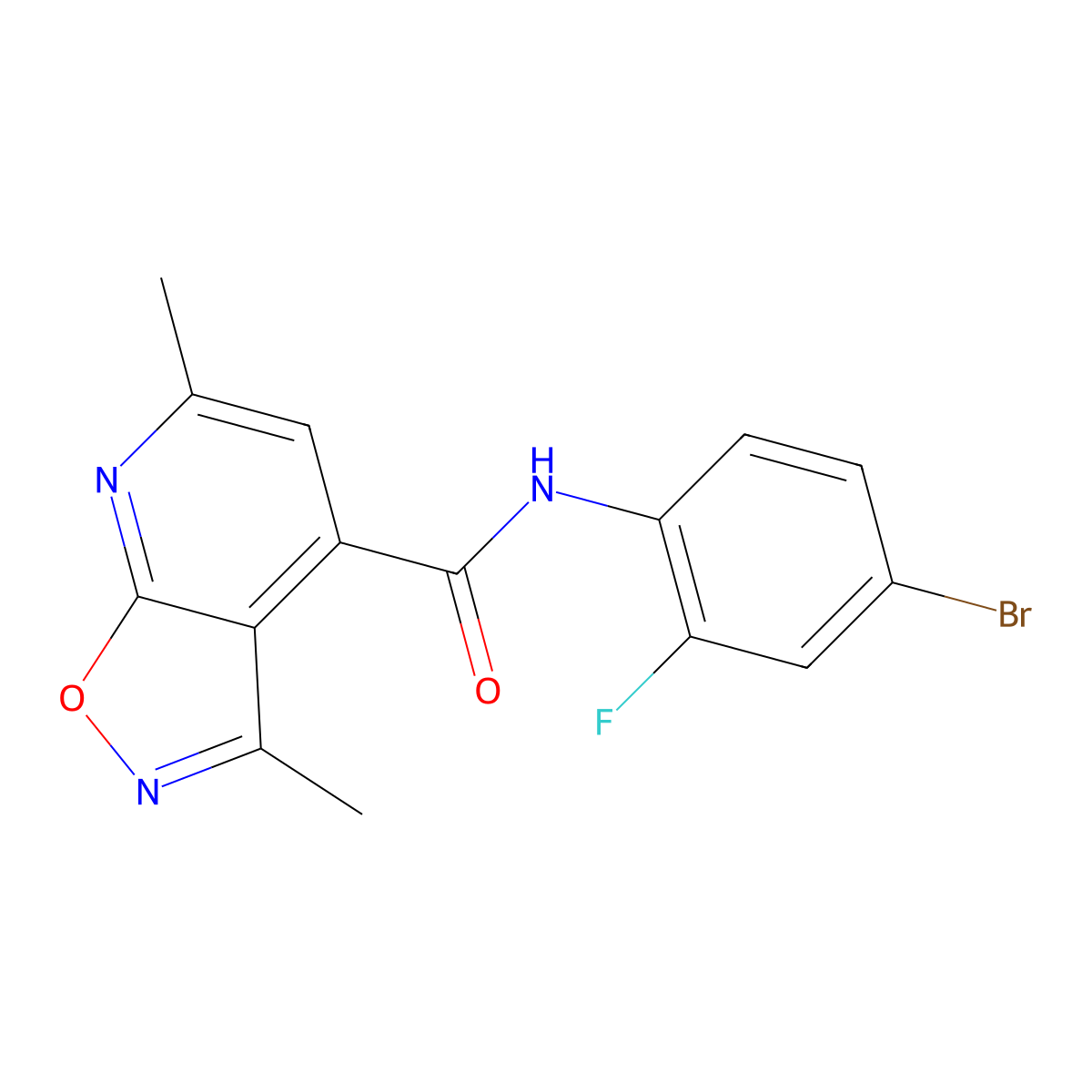 N-(4-bromo-2-fluorophenyl)-3,6-dimethyl[1,2]oxazolo[5,4-b]pyridine-4-carboxamide molecular structure, CAS 1282097-10-2