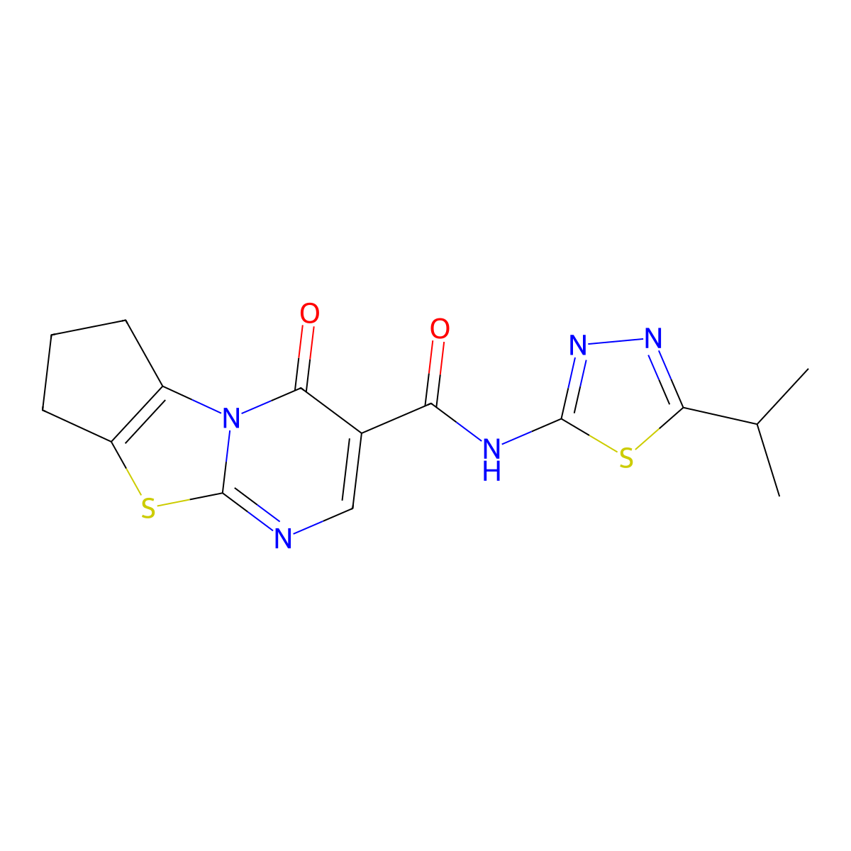 N-(5-isopropyl-1,3,4-thiadiazol-2-yl)-4-oxo-4,6,7,8-tetrahydrocyclopenta[4,5]thiazolo[3,2-a]pyrimidine-3-carboxamide molecular structure, CAS 1282097-20-4