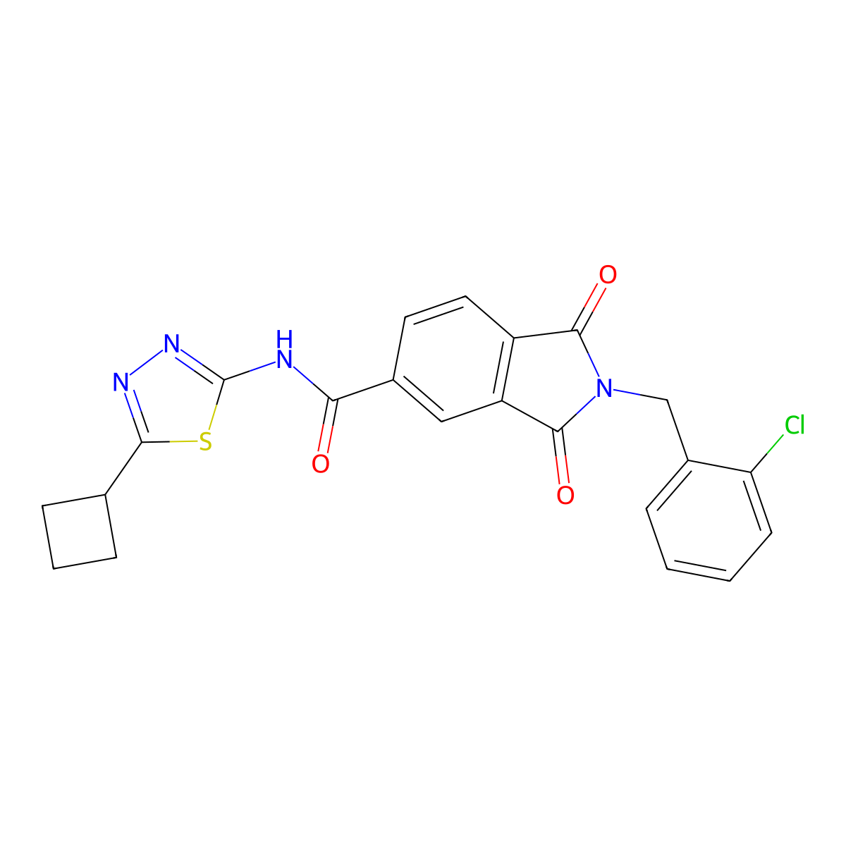 2-(2-chlorobenzyl)-N-[(2Z)-5-cyclobutyl-1,3,4-thiadiazol-2(3H)-ylidene]-1,3-dioxo-2,3-dihydro-1H-isoindole-5-carboxamide molecular structure, CAS 1282097-37-3
