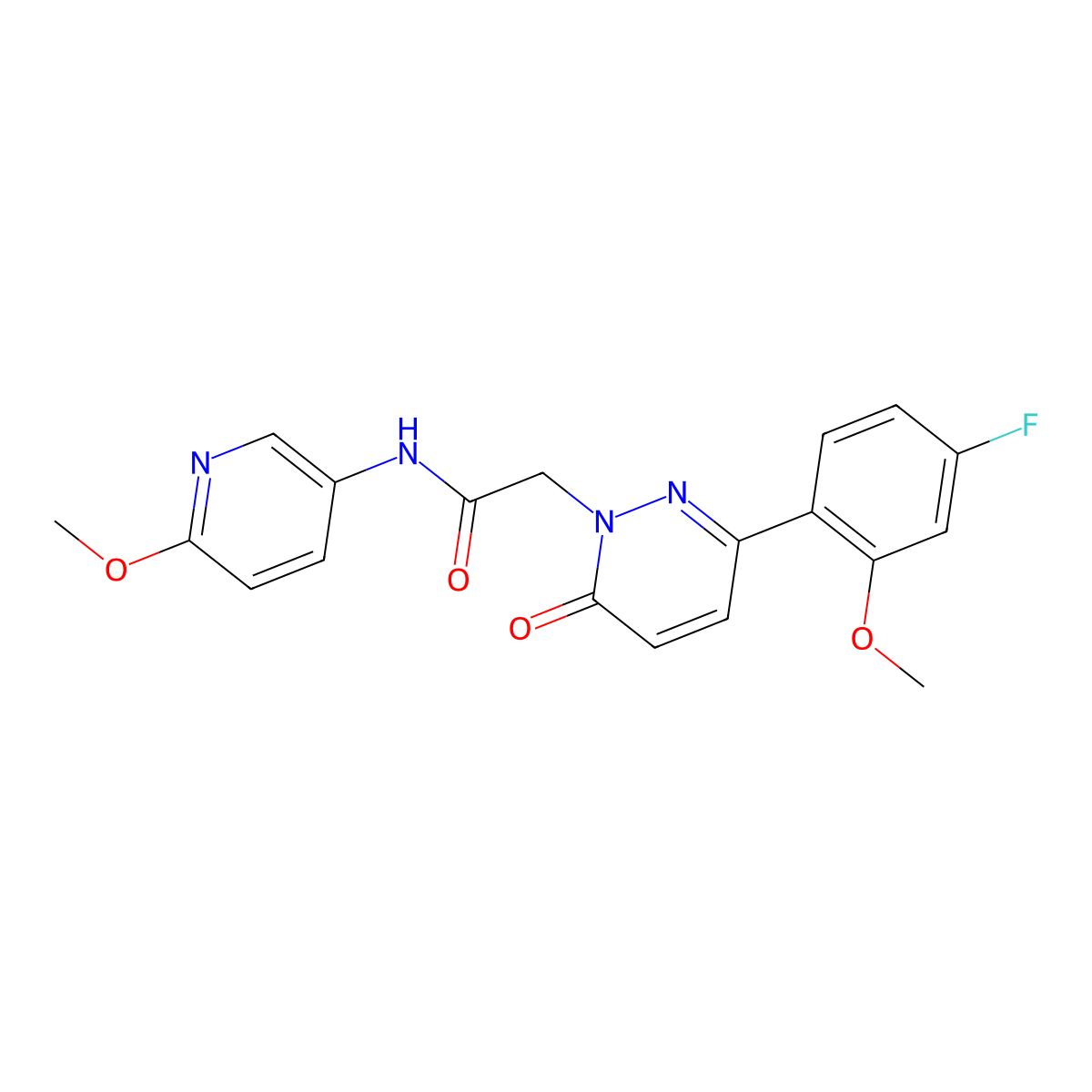 2-(3-(4-fluoro-2-methoxyphenyl)-6-oxopyridazin-1(6H)-yl)-N-(6-methoxypyridin-3-yl)acetamide molecular structure, CAS 1282097-44-2