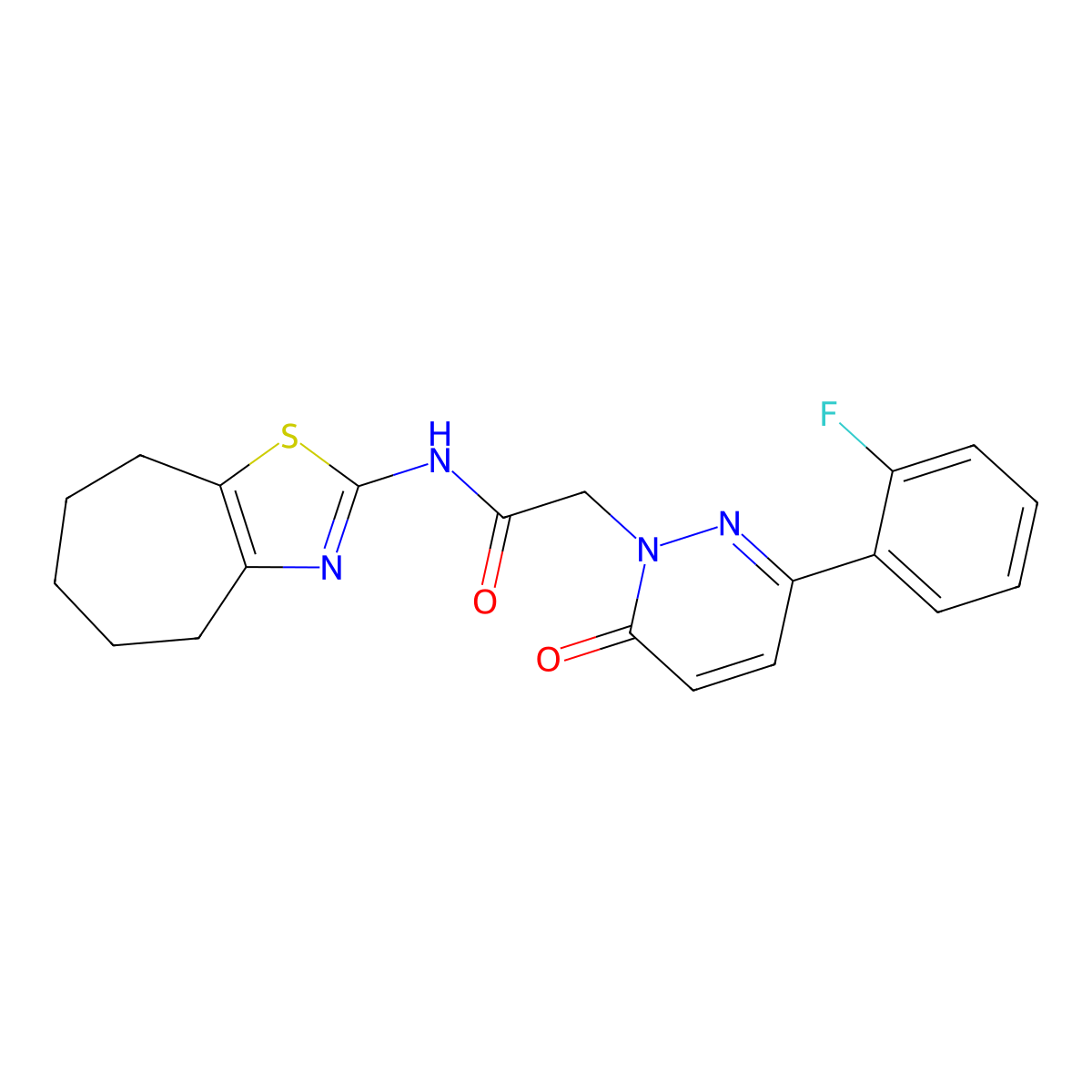 2-[3-(2-fluorophenyl)-6-oxopyridazin-1(6H)-yl]-N-[(2Z)-3,4,5,6,7,8-hexahydro-2H-cyclohepta[d][1,3]thiazol-2-ylidene]acetamide molecular structure, CAS 1282097-56-6