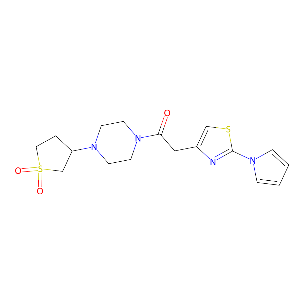 1-[4-(1,1-dioxidotetrahydrothiophen-3-yl)piperazin-1-yl]-2-[2-(1H-pyrrol-1-yl)-1,3-thiazol-4-yl]ethanone molecular structure, CAS 1282097-58-8