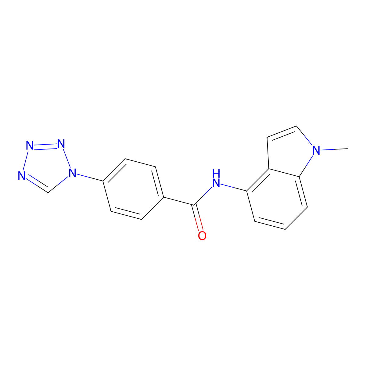 N-(1-methyl-1H-indol-4-yl)-4-(1H-tetrazol-1-yl)benzamide molecular structure, CAS 1282097-60-2