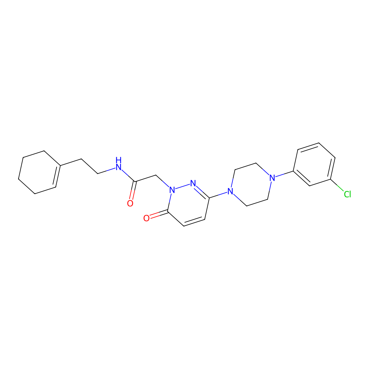 2-(3-(4-(3-chlorophenyl)piperazin-1-yl)-6-oxopyridazin-1(6H)-yl)-N-(2-(cyclohex-1-en-1-yl)ethyl)acetamide molecular structure, CAS 1282097-80-6