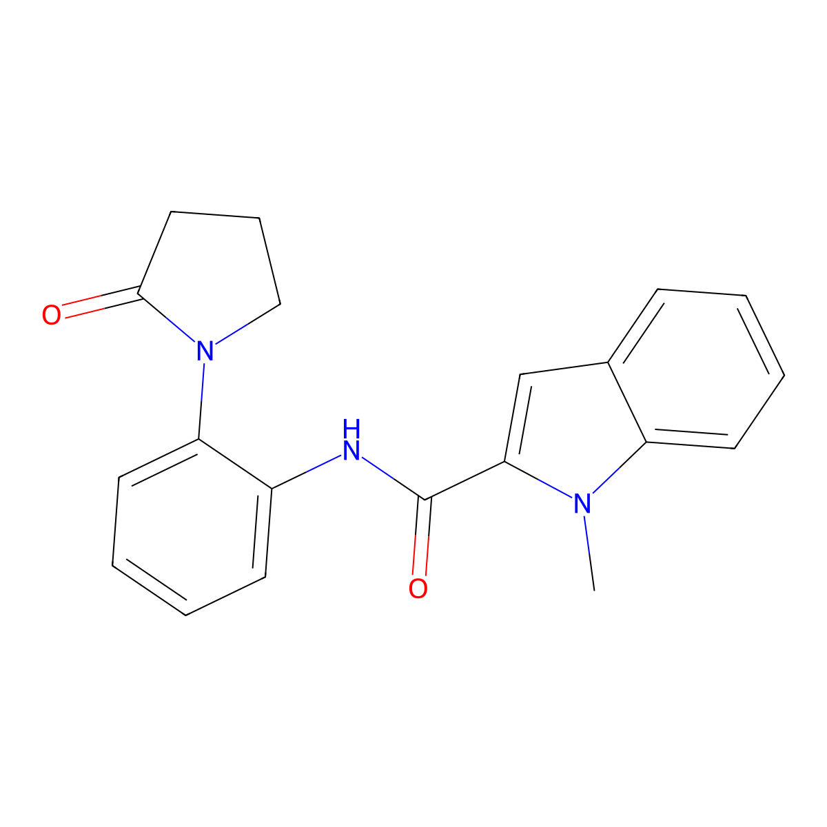 1-methyl-N-[2-(2-oxopyrrolidin-1-yl)phenyl]-1H-indole-2-carboxamide molecular structure, CAS 1282098-05-8