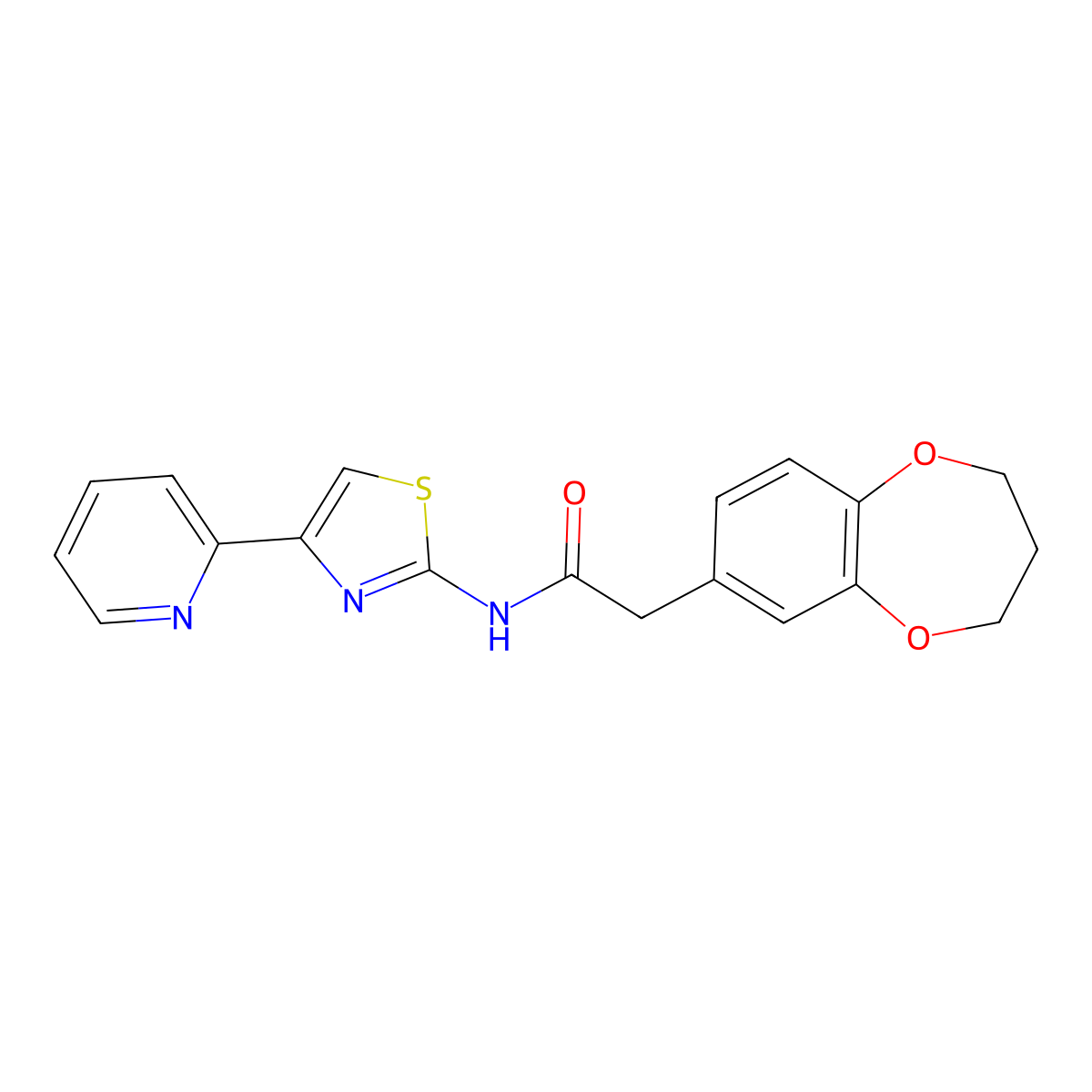 2-(3,4-dihydro-2H-1,5-benzodioxepin-7-yl)-N-[(2Z)-4-(pyridin-2-yl)-1,3-thiazol-2(3H)-ylidene]acetamide molecular structure, CAS 1282098-28-5