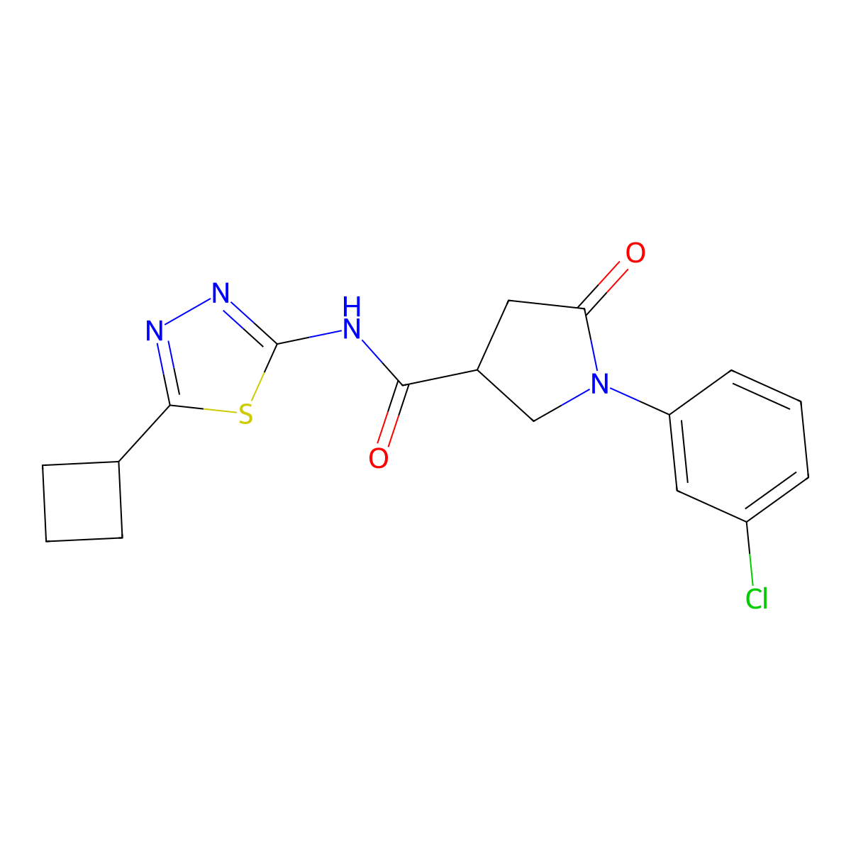 1-(3-chlorophenyl)-N-(5-cyclobutyl-1,3,4-thiadiazol-2-yl)-5-oxopyrrolidine-3-carboxamide molecular structure, CAS 1282098-30-9