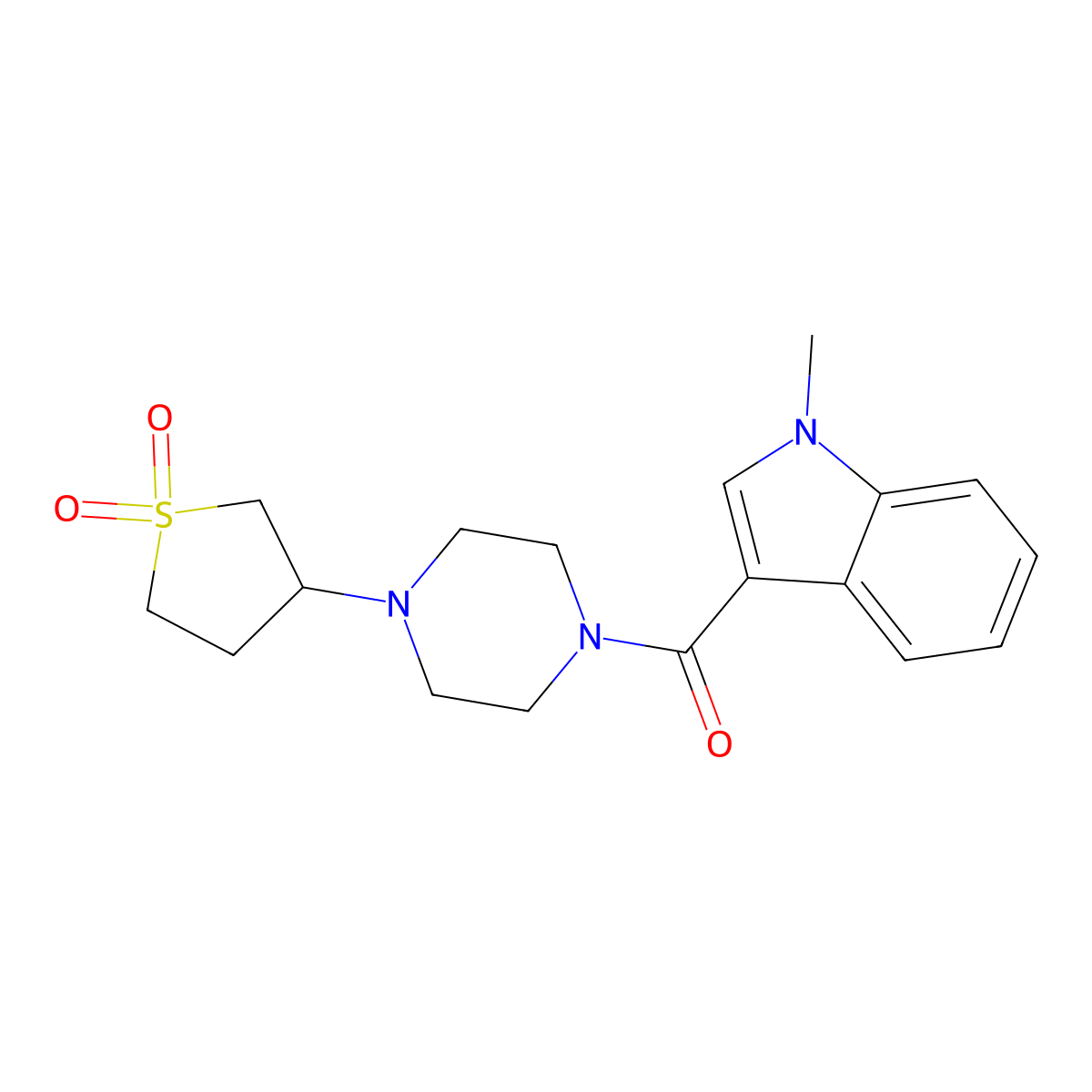 (4-(1,1-dioxidotetrahydrothiophen-3-yl)piperazin-1-yl)(1-methyl-1H-indol-3-yl)methanone molecular structure, CAS 1282098-34-3