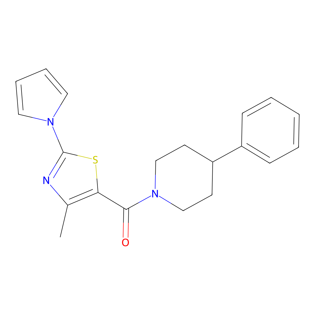 [4-methyl-2-(1H-pyrrol-1-yl)-1,3-thiazol-5-yl](4-phenylpiperidin-1-yl)methanone molecular structure, CAS 1282098-42-3