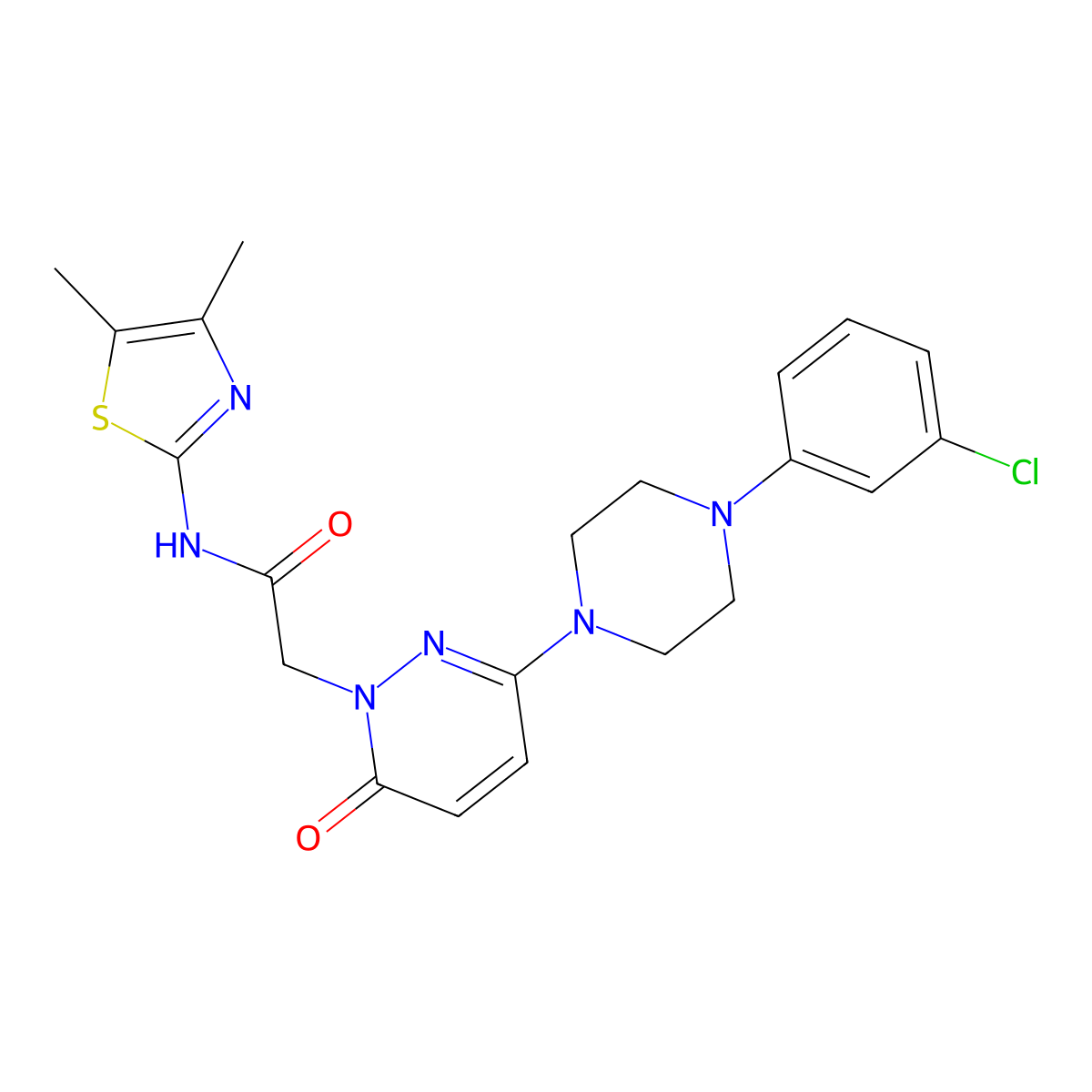 2-{3-[4-(3-chlorophenyl)piperazin-1-yl]-6-oxopyridazin-1(6H)-yl}-N-[(2Z)-4,5-dimethyl-1,3-thiazol-2(3H)-ylidene]acetamide molecular structure, CAS 1282098-49-0