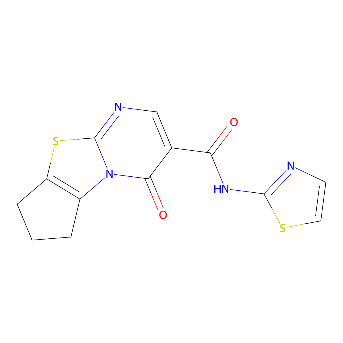 4-oxo-N-(1,3-thiazol-2-yl)-7,8-dihydro-4H,6H-cyclopenta[4,5][1,3]thiazolo[3,2-a]pyrimidine-3-carboxamide molecular structure, CAS 1282098-51-4