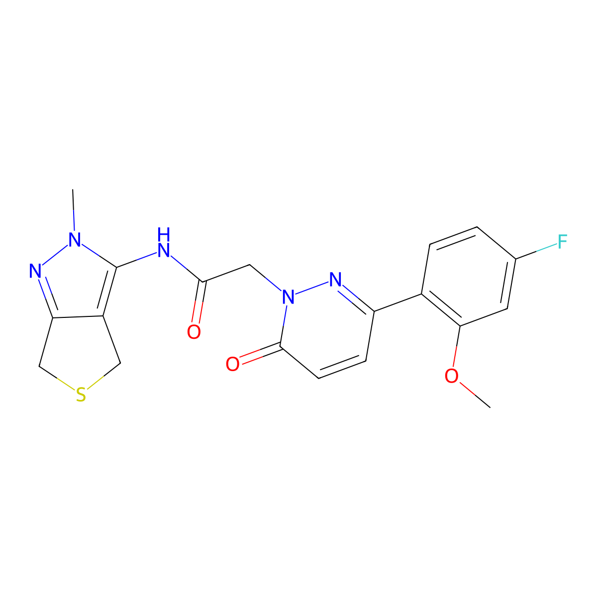 2-[3-(4-fluoro-2-methoxyphenyl)-6-oxopyridazin-1(6H)-yl]-N-(2-methyl-2,6-dihydro-4H-thieno[3,4-c]pyrazol-3-yl)acetamide molecular structure, CAS 1282098-93-4
