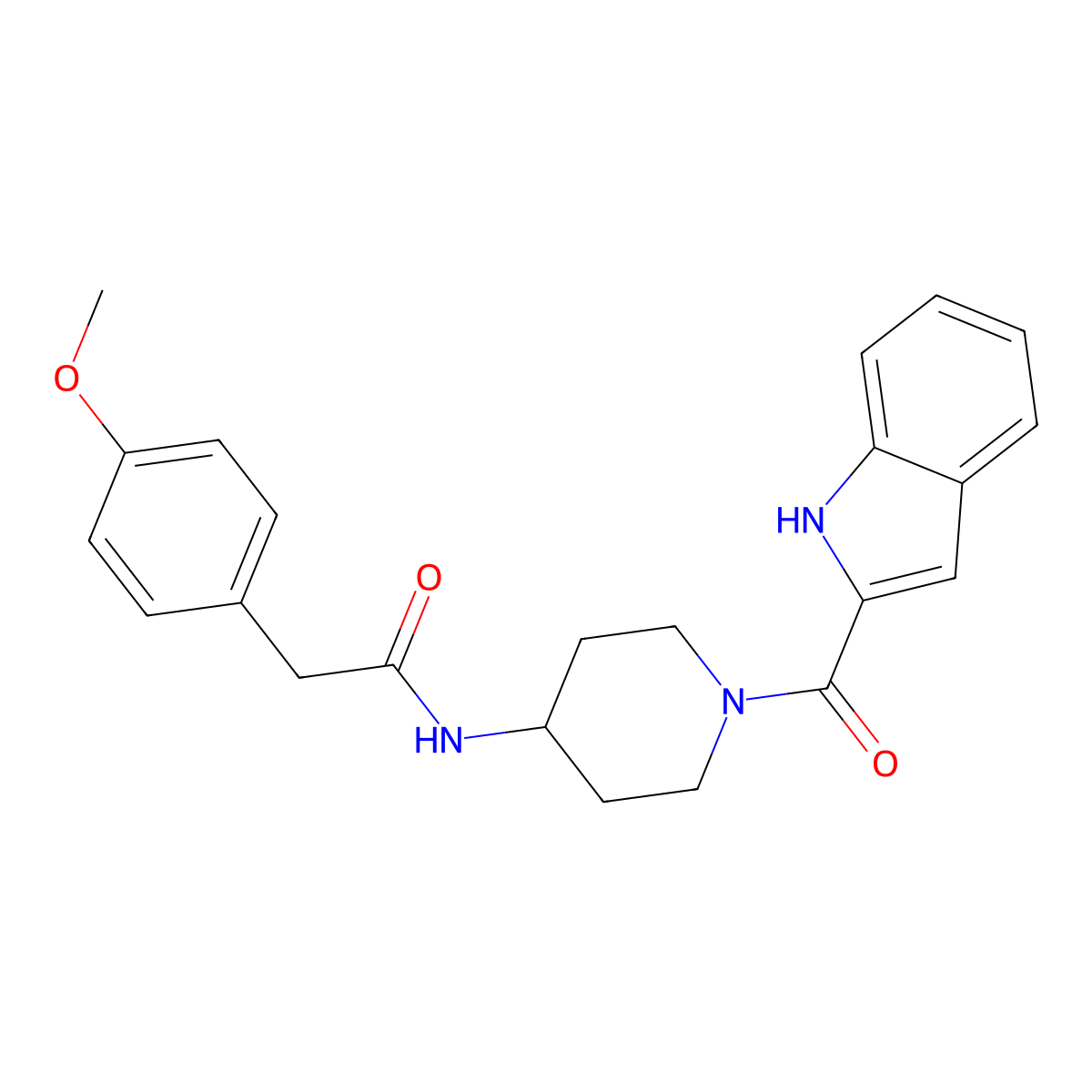 N-[1-(1H-indol-2-ylcarbonyl)piperidin-4-yl]-2-(4-methoxyphenyl)acetamide molecular structure, CAS 1282099-04-0