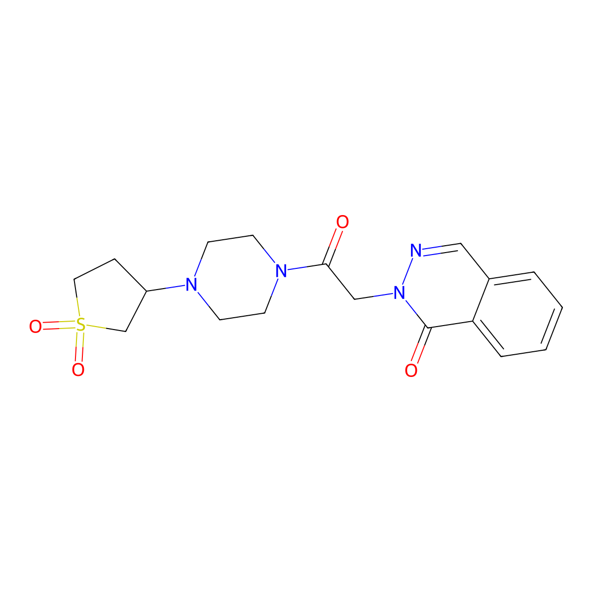 2-(2-(4-(1,1-dioxidotetrahydrothiophen-3-yl)piperazin-1-yl)-2-oxoethyl)phthalazin-1(2H)-one molecular structure, CAS 1282099-09-5