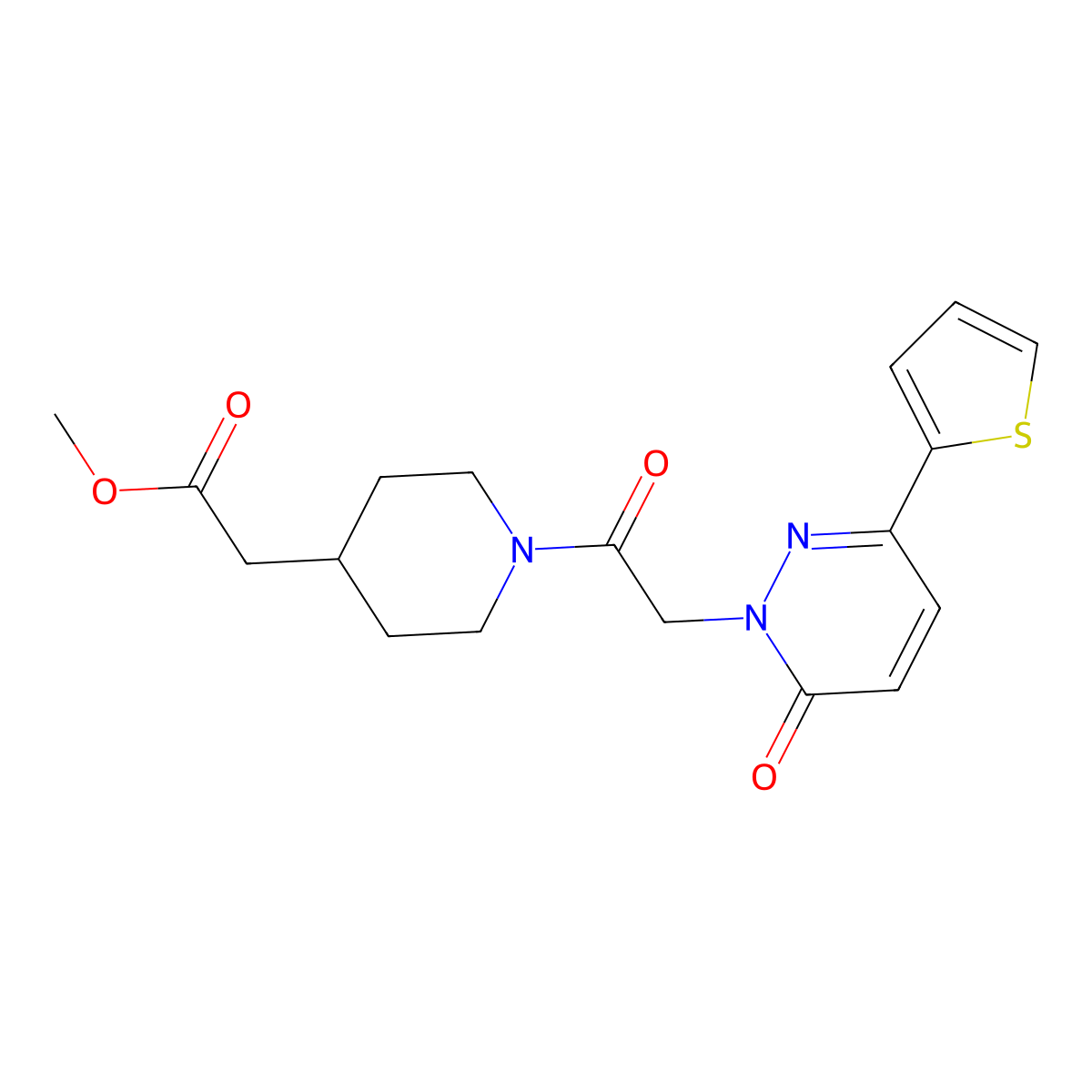 methyl (1-{[6-oxo-3-(thiophen-2-yl)pyridazin-1(6H)-yl]acetyl}piperidin-4-yl)acetate molecular structure, CAS 1282099-39-1