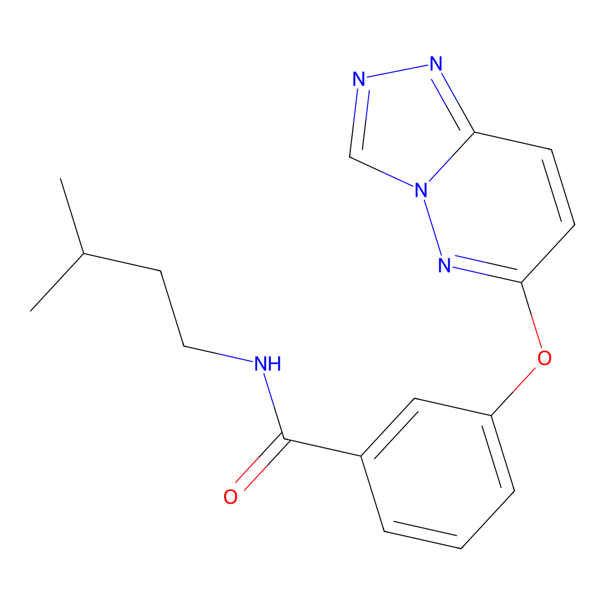 N-(3-methylbutyl)-3-([1,2,4]triazolo[4,3-b]pyridazin-6-yloxy)benzamide molecular structure, CAS 1282099-60-8